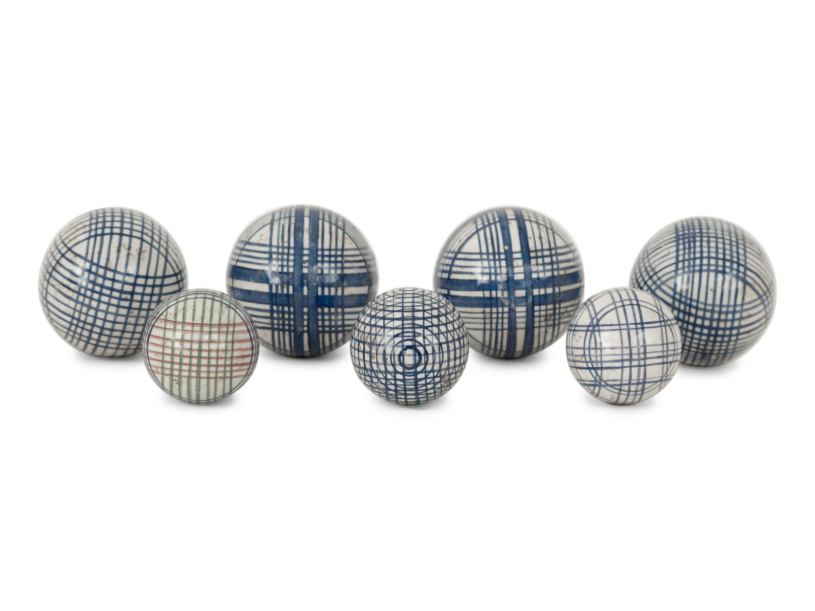 A Group of Seven Victorian Blue and White Ceramic Carpet Balls (1 of 3)