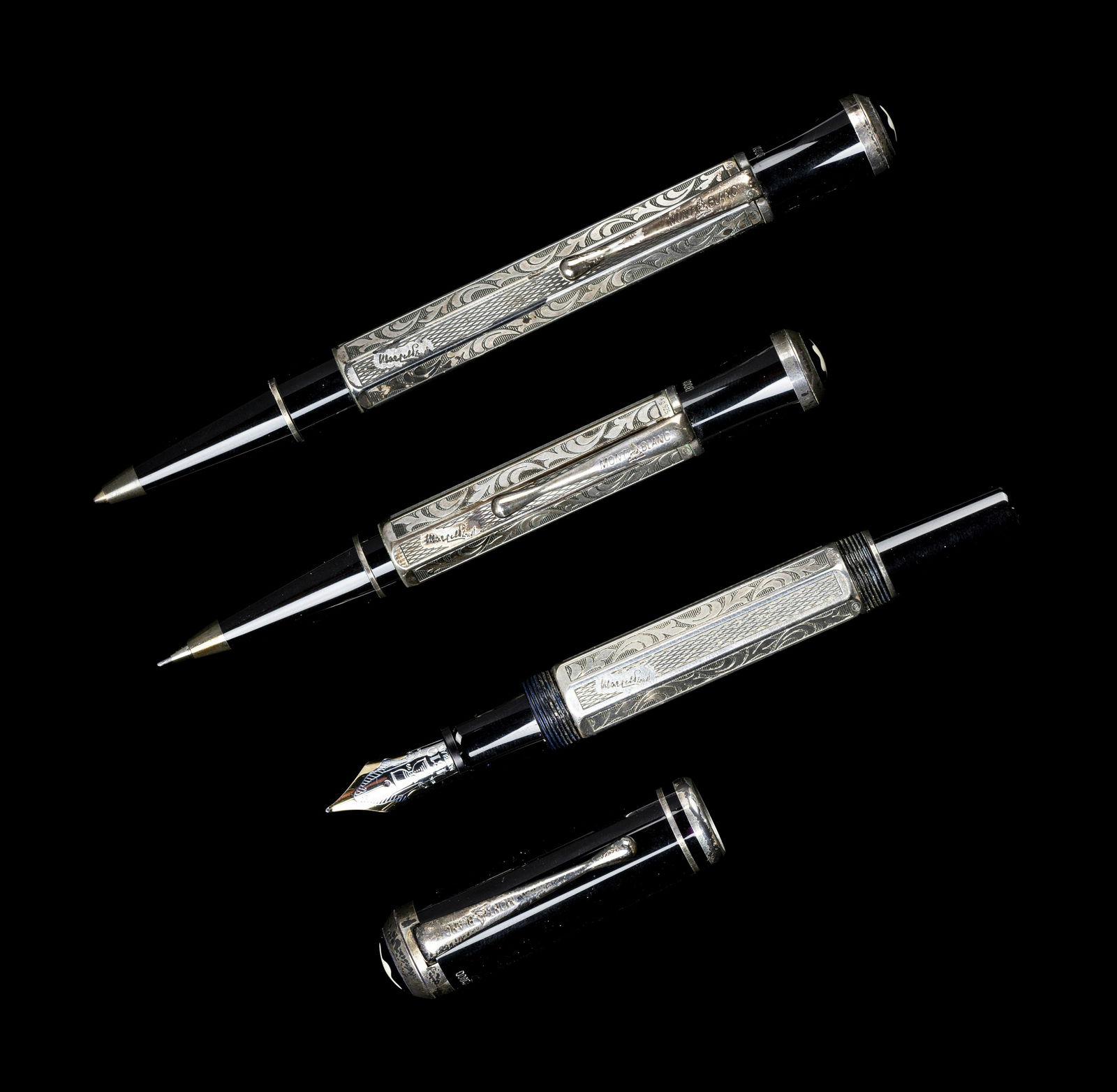 A Montblanc Marcel Proust Limited Edition Fountain Pen, Ballpoint and Mechanical Pencil Set (1 of 3)