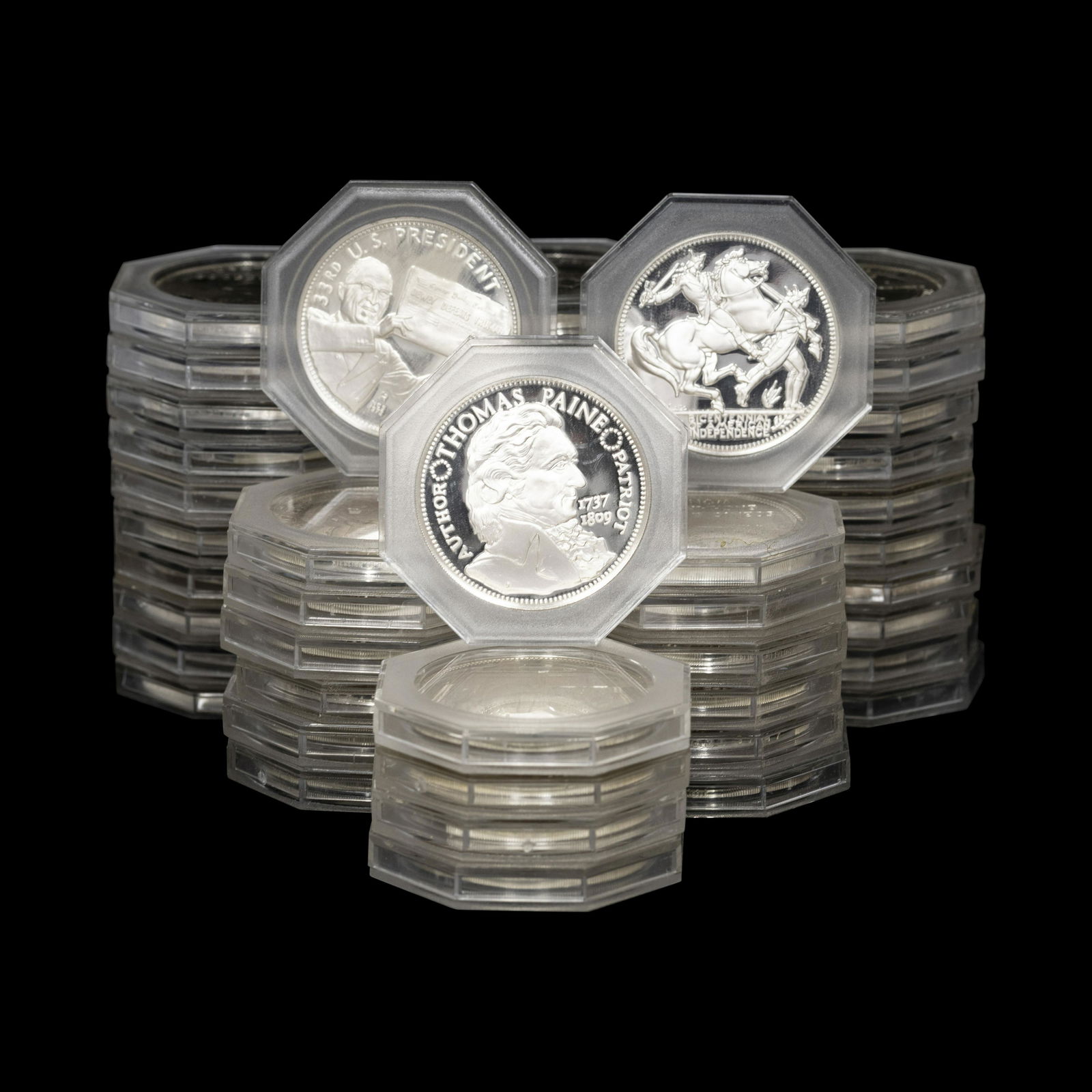 [PRIVATE ISSUE] A Group of 49 Franklin Mint-National Commemorative Society Silver Proof Rounds (1 of 2)