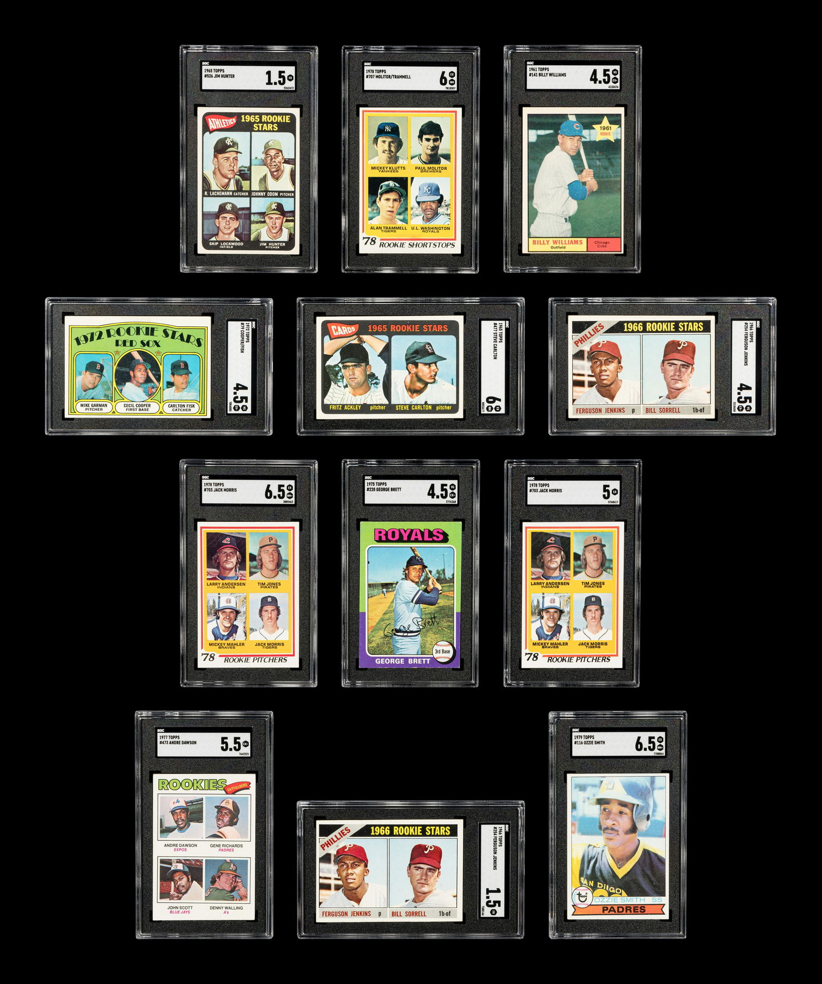 A Group of 12 Hall of Fame Rookie Baseball Cards (Carlton Fisk, Steve Carlton, Ozzie Smith, Andre (1 of 10)