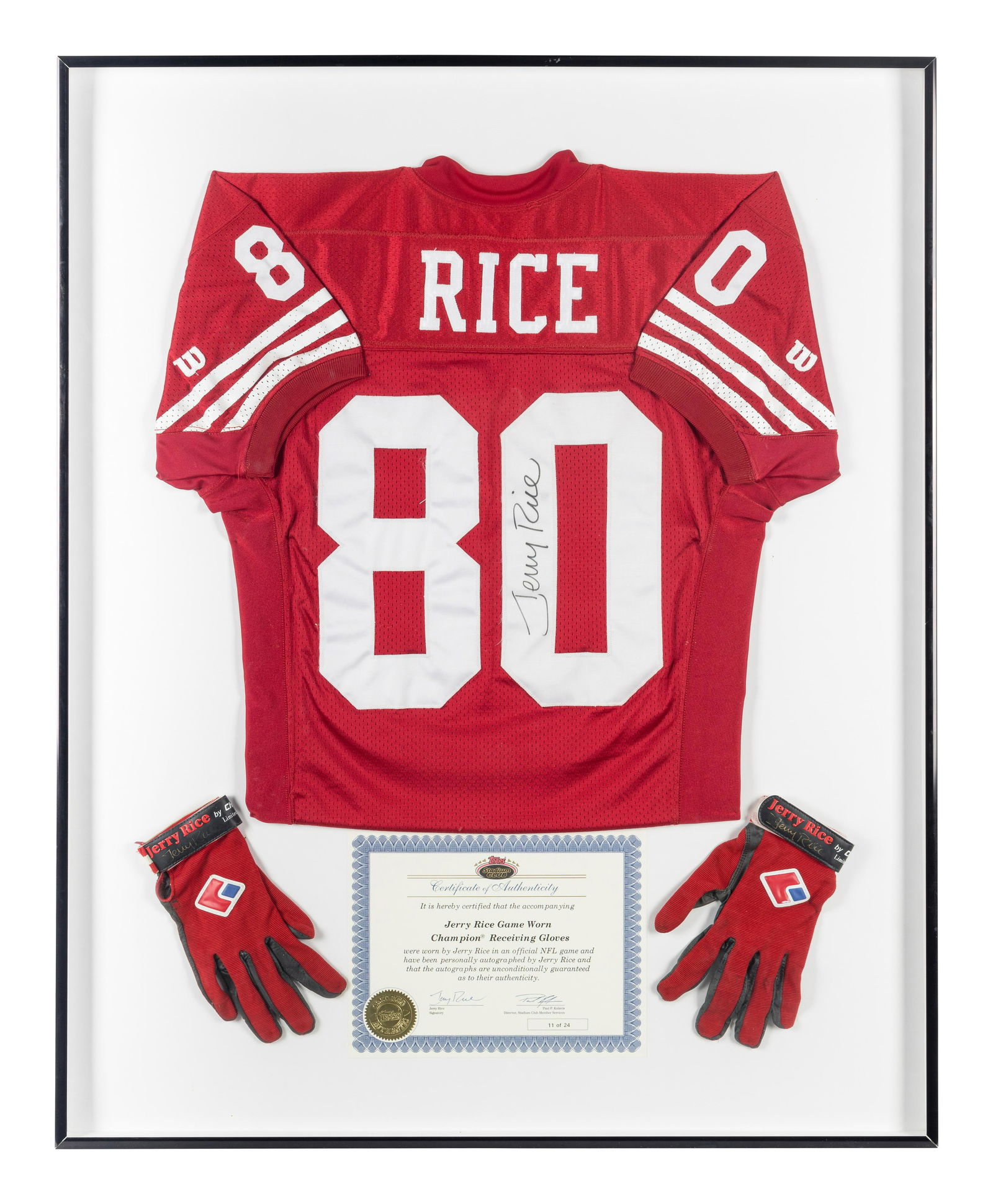 A Jerry Rice Signed Autograph San Francisco 49ers Jersey Presentation With Game Used Gloves (Topps (1 of 6)