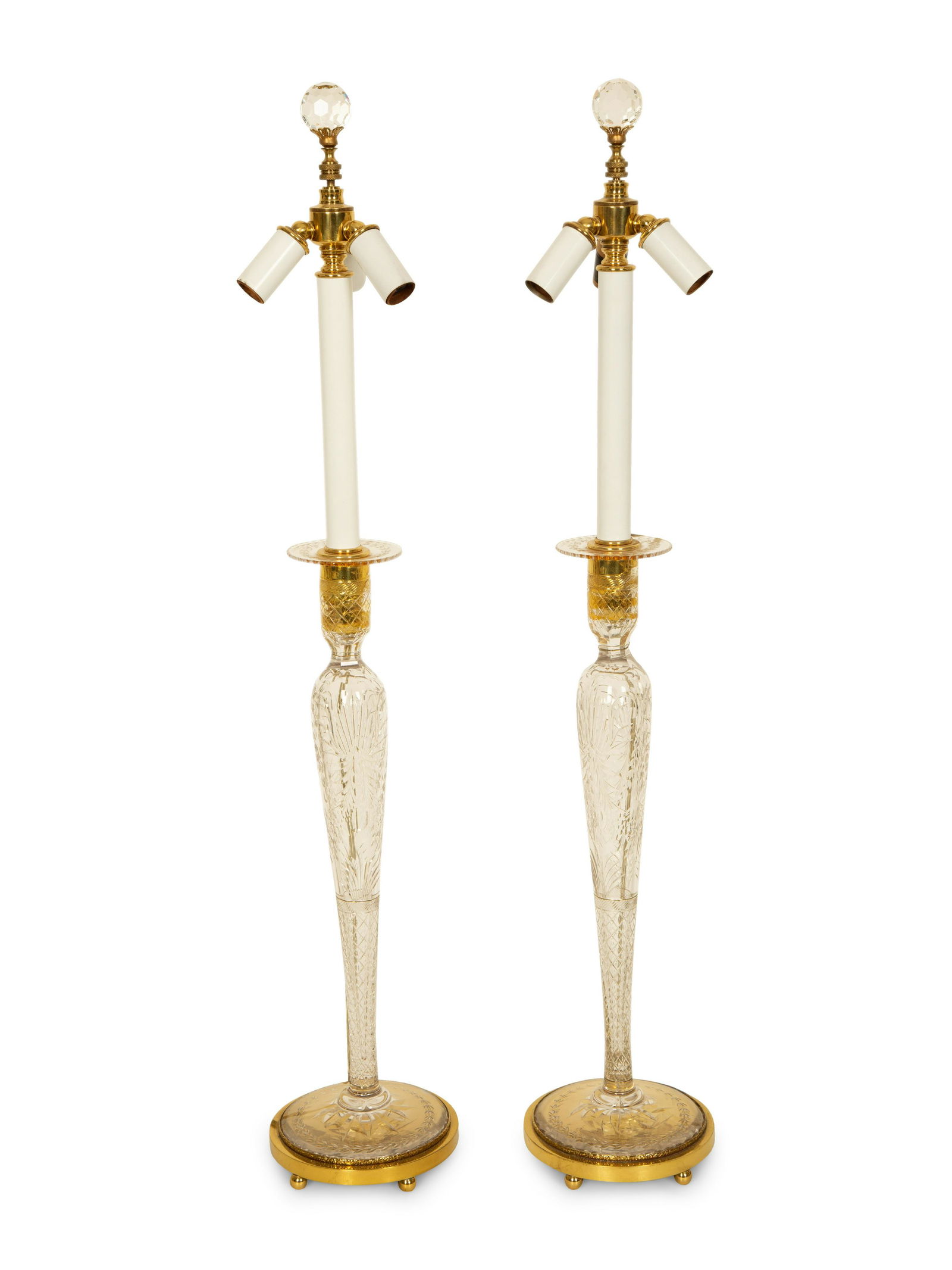 A Pair of Gilt Metal Mounted Cut Glass Candlesticks Mounted as Lamps (1 of 4)