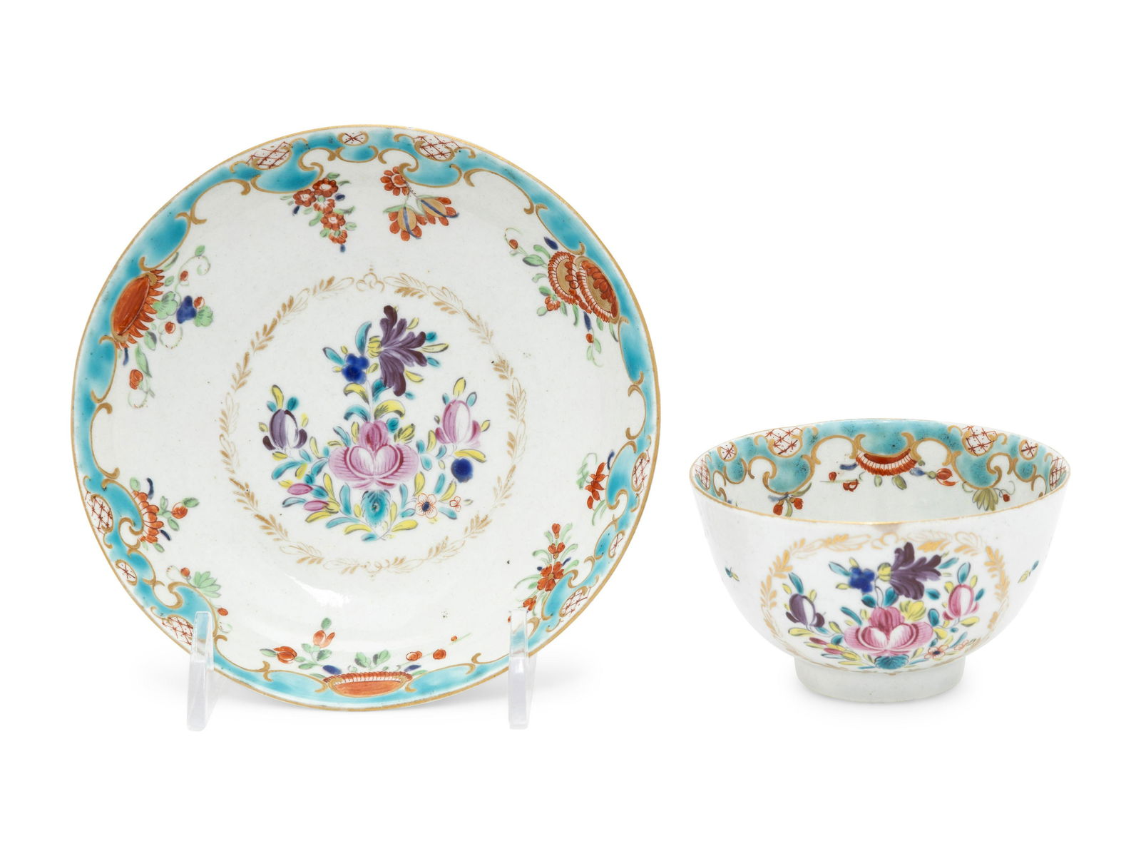 A Worcester Porcelain Tea Bowl and Saucer (1 of 4)