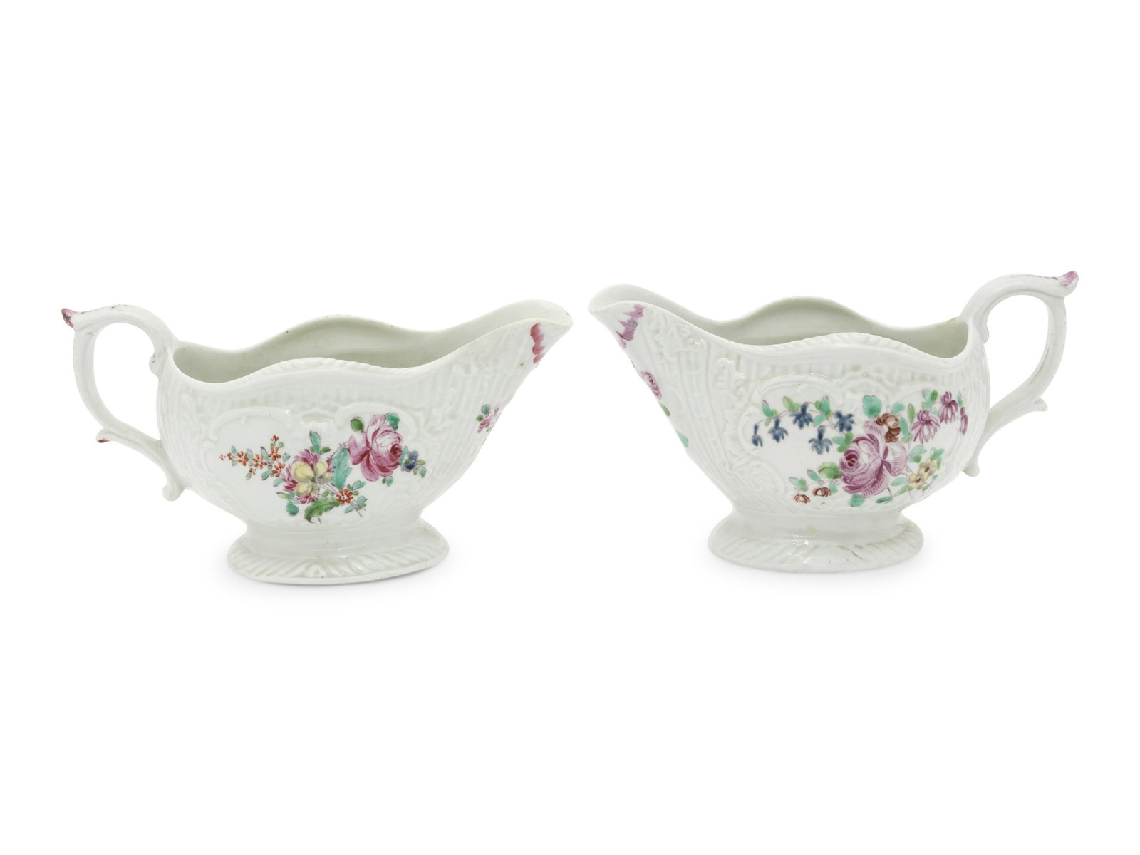 A Pair of Liverpool Porcelain Sauceboats: A Pair of Liverpool Porcelain Sauceboats 18th Century Height 3 1/2 x width 6 3/4 x depth 3 inches. This lot is located in Chicago. Property from the Pamela K. Hull Trust, Chicago, Illinois