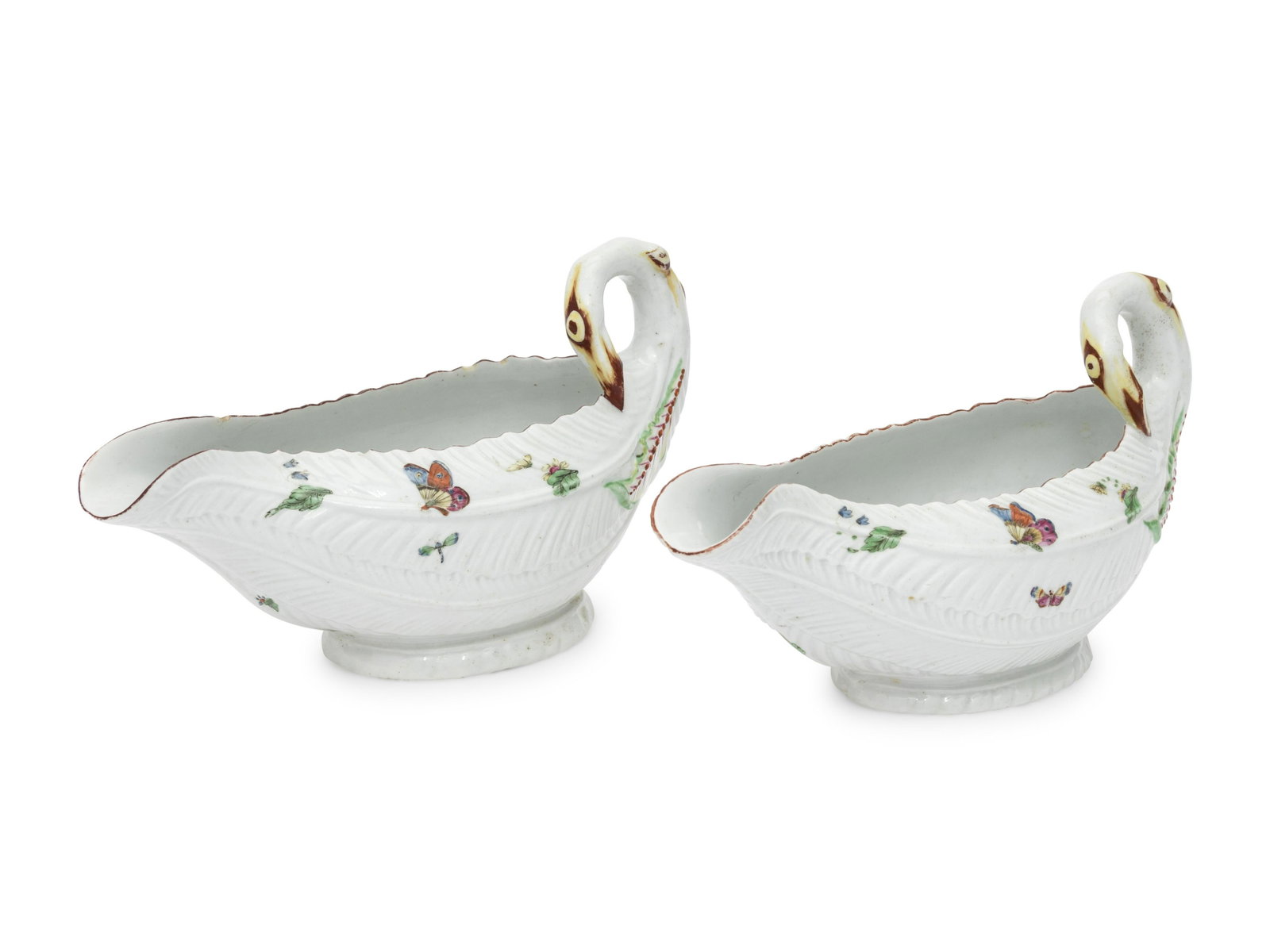 A Pair of Worcester Porcelain Sauce Boats: A Pair of Worcester Porcelain Sauce Boats 18th Century Height 4 x width 7 1/2 x depth 3 1/2 inches. This lot is located in Chicago. Property from the Pamela K. Hull Trust, Chicago, Illinois