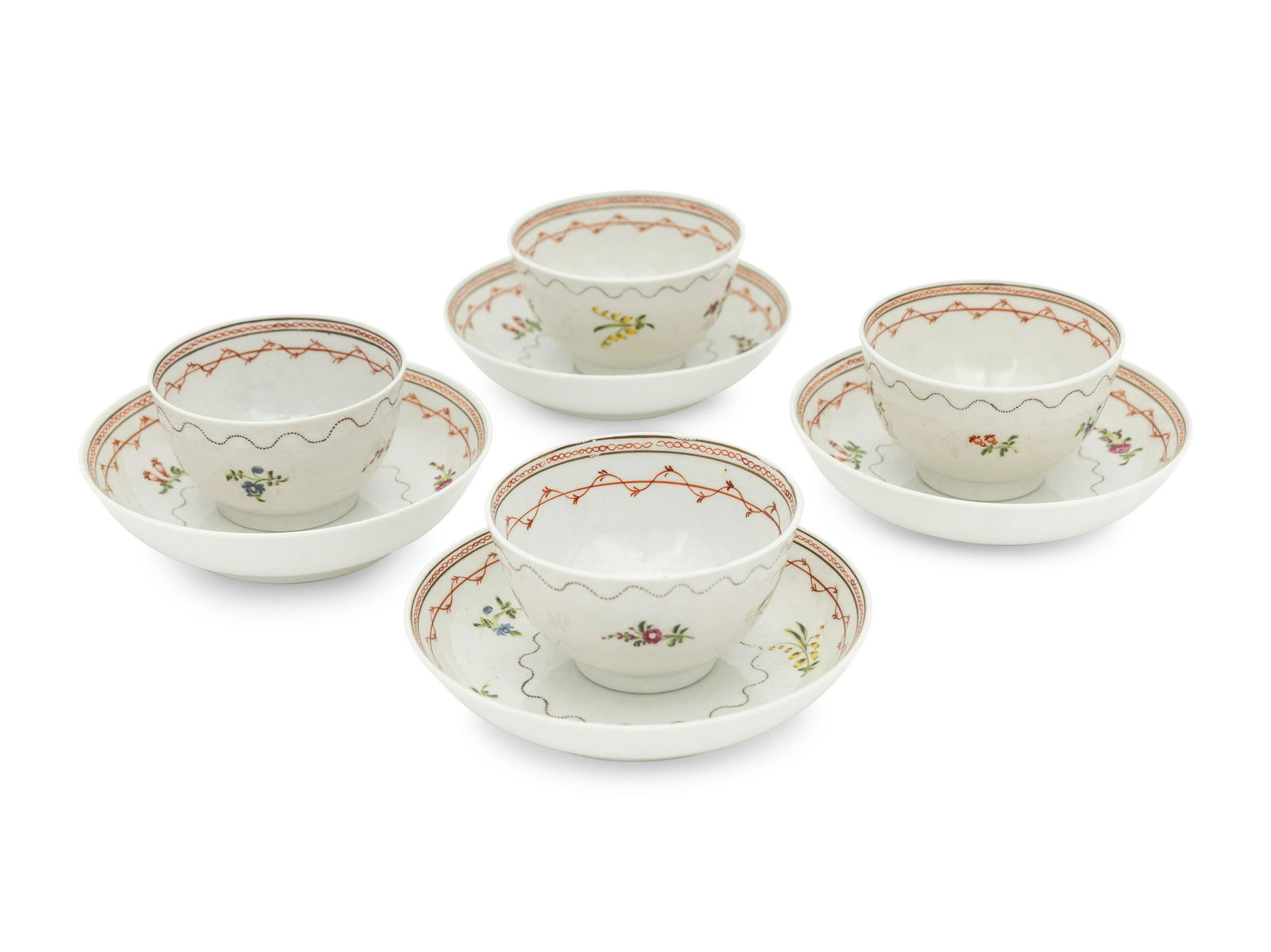 A Set of Four English Porcelain Tea Bowls and Saucers (1 of 3)