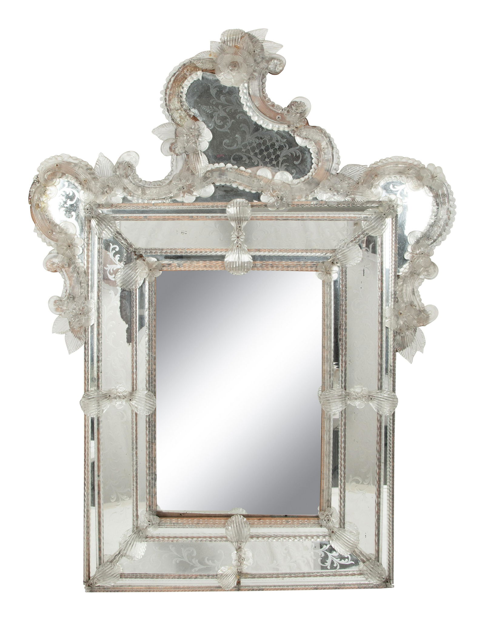 A Venetian Etched Glass Mirror with Cartouche-Form Crest (1 of 3)