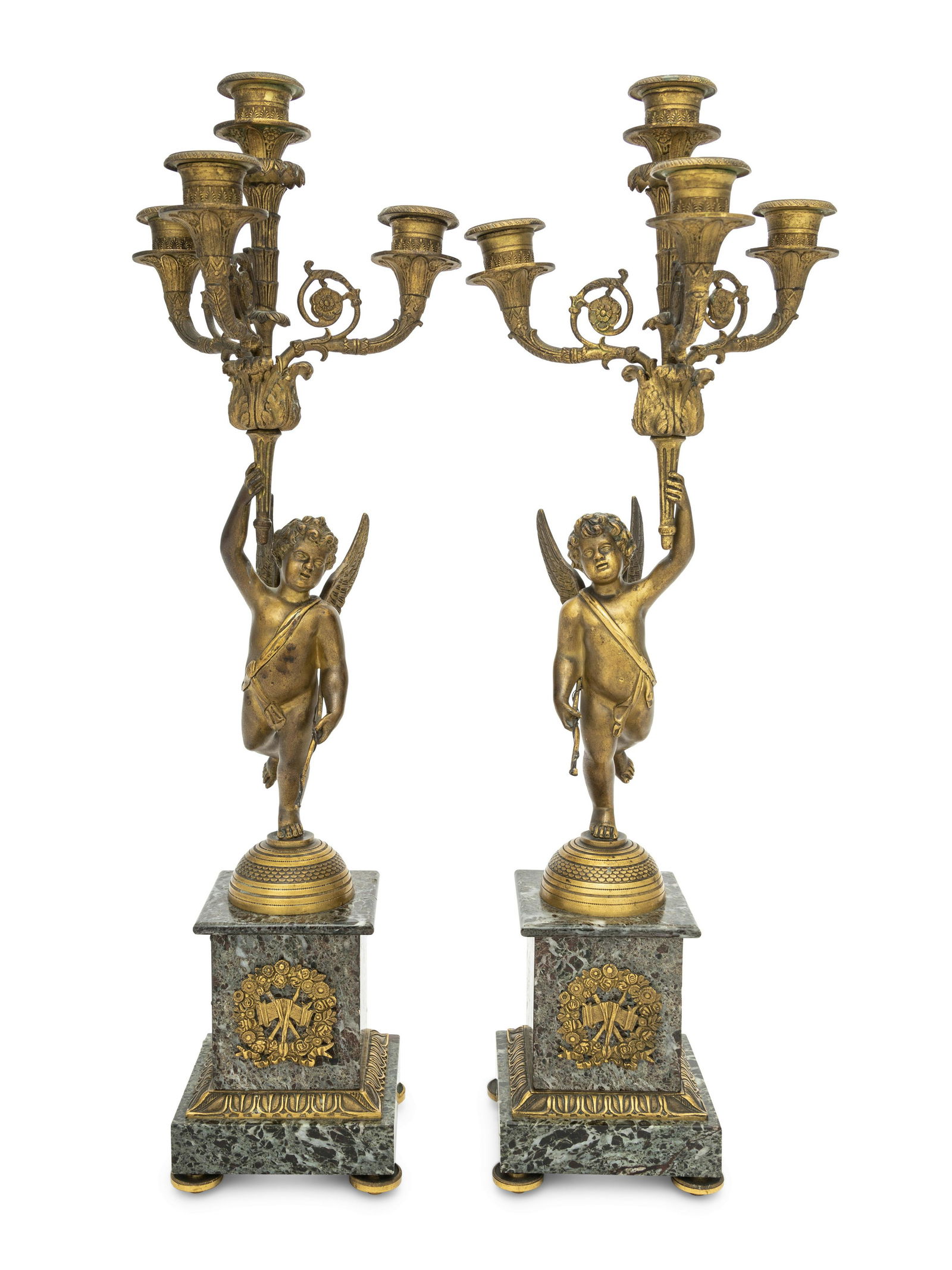 A Pair of Empire Style Gilt Bronze and Marble Four-Light Candelabra (1 of 5)