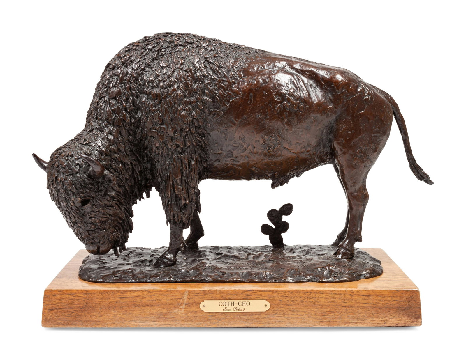 Jim Reno (American, 1929-2009): Jim Reno (American, 1929-2009) Comanche Coth-Cho bronze edition 1/30, signed Jim Reno, titled, numbered and dated (base) Height 11 x length 17 x width 6 inches. This lot is located in Denver. Property