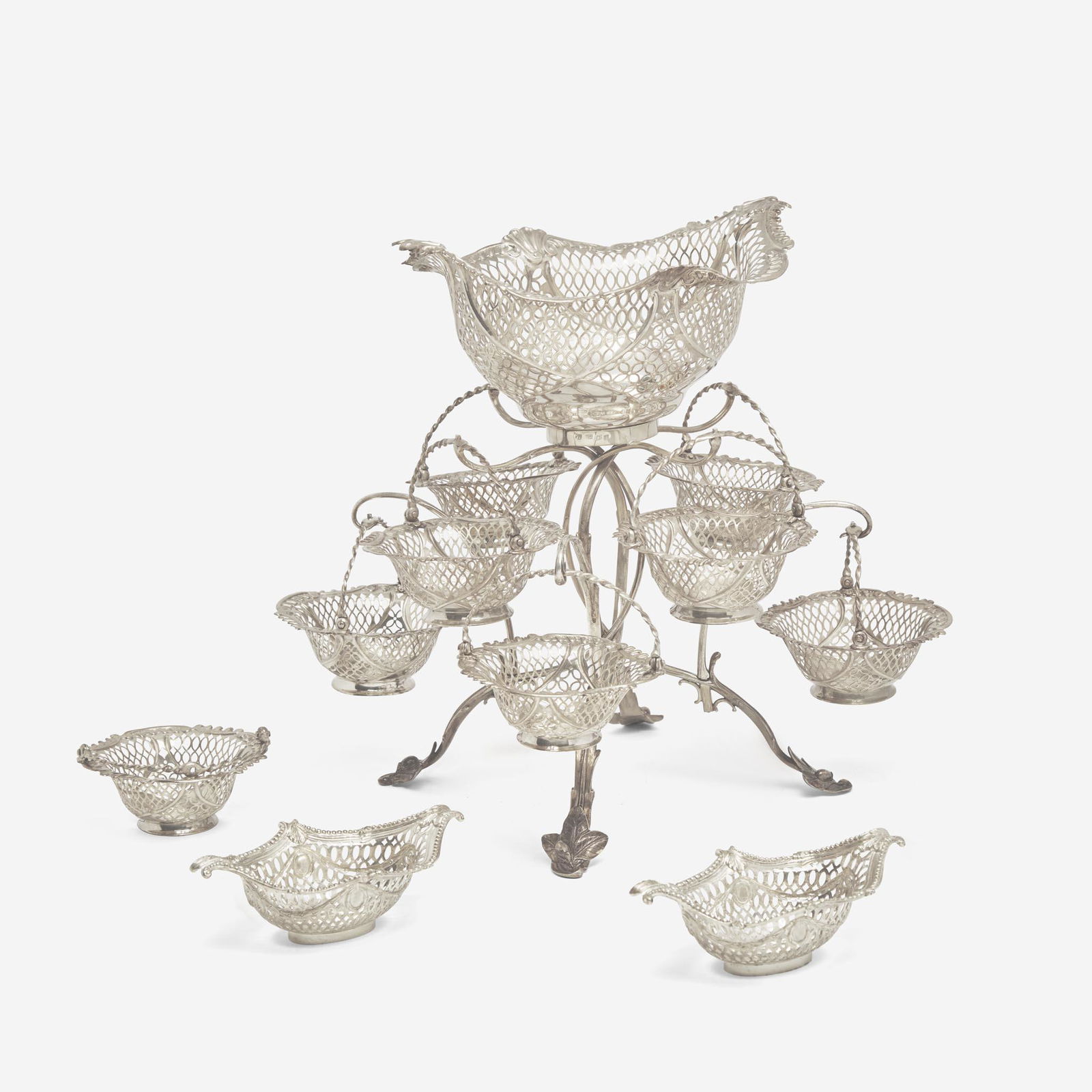 A George III sterling silver nine-basket epergne Thomas Pitts, London, 1768 (1 of 3)