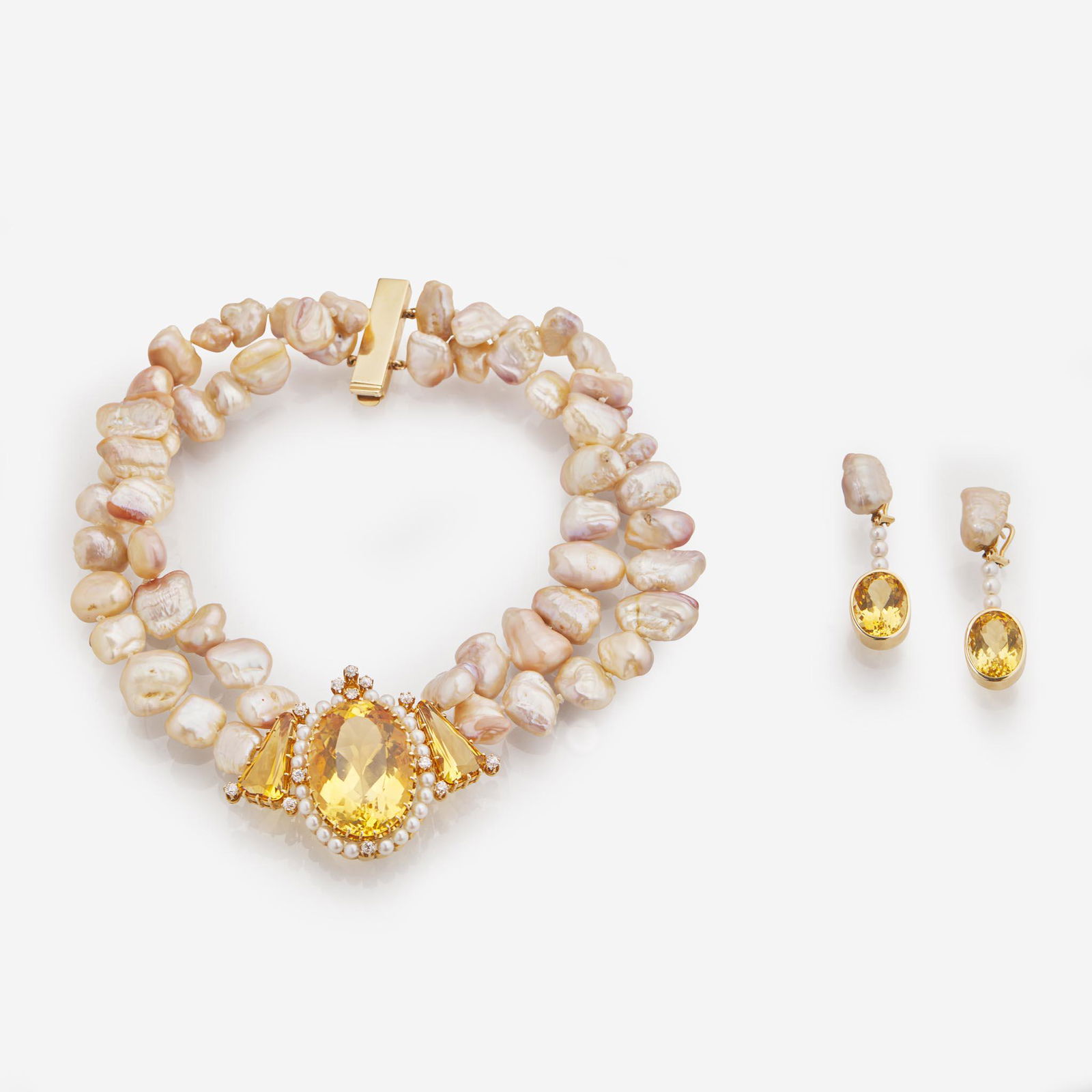 A Matching Set of Citrine, Pearl, and Diamond Jewelry (1 of 4)