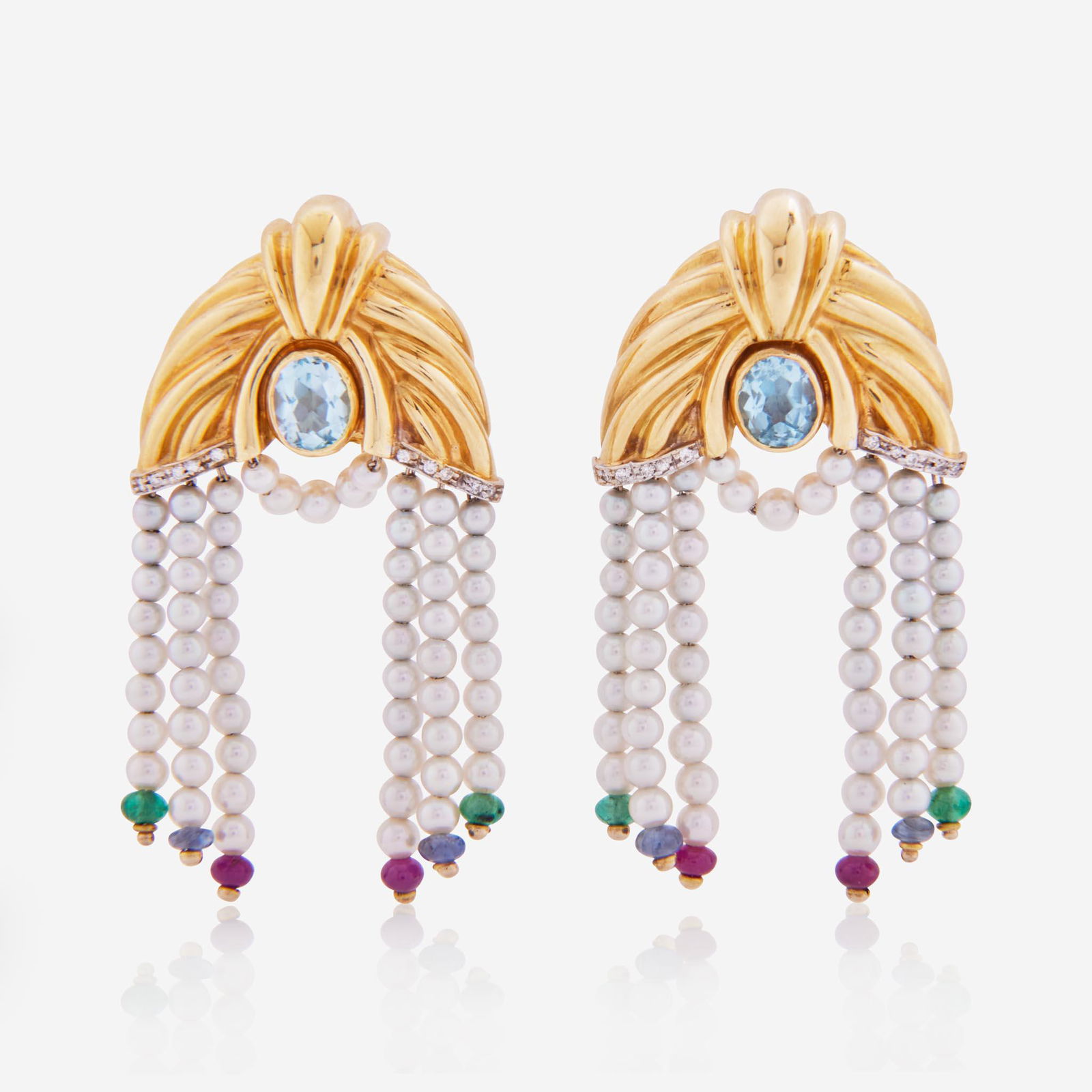 A Pair of 18K Yellow Gold and Gemstone Roberto Legnazzi Ear Clips (1 of 4)
