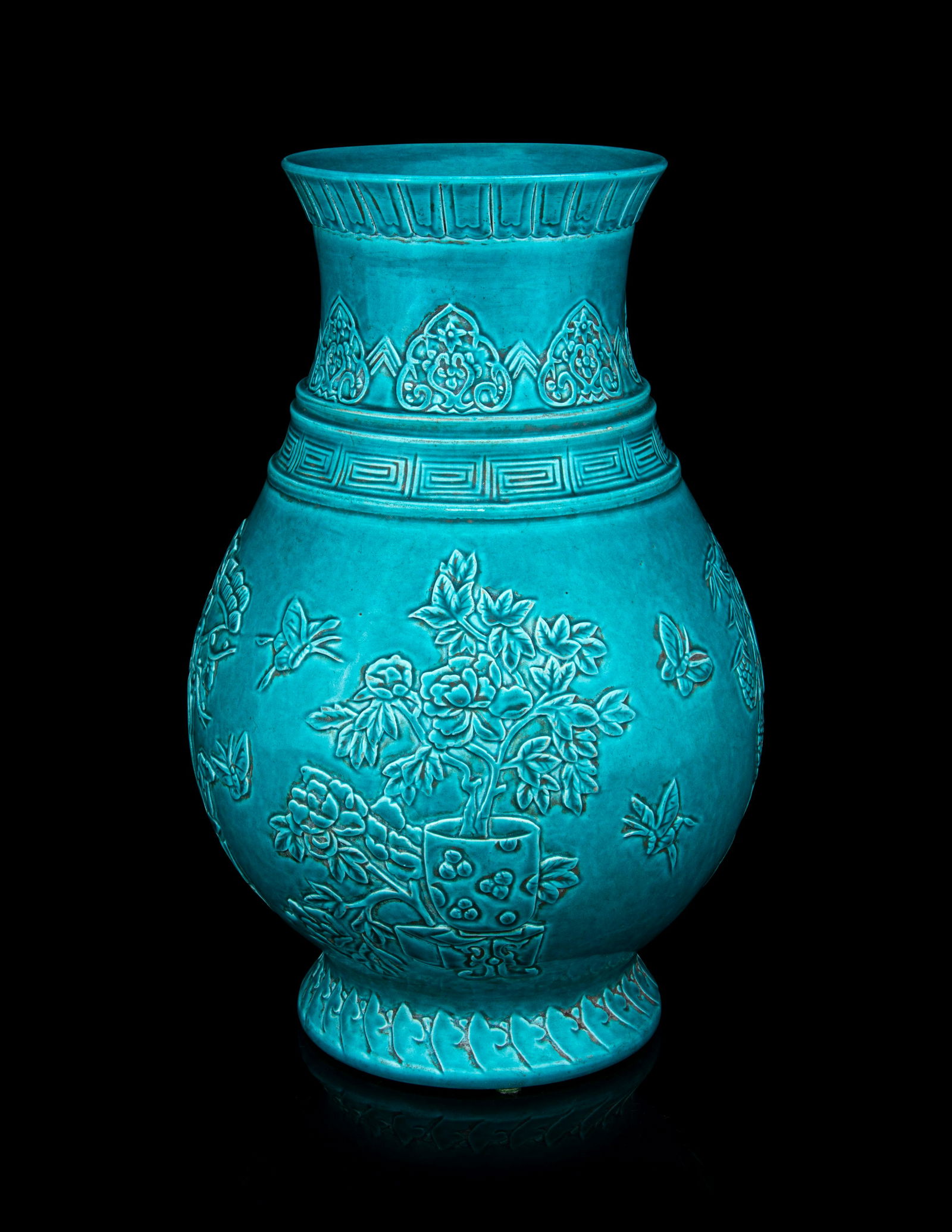A Carved Turquoise-Glazed Porcelain Hu Vase (1 of 5)