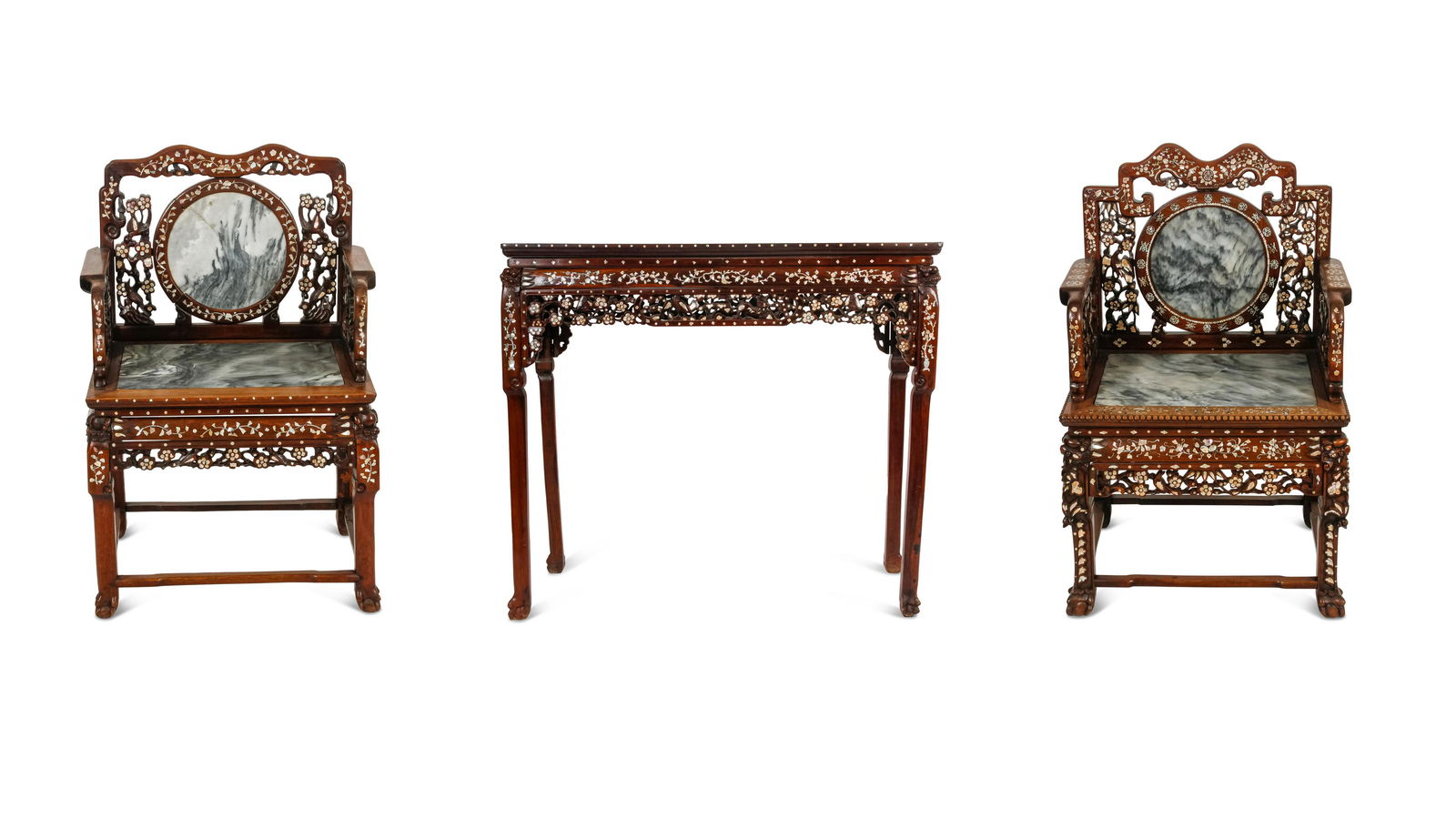 A Mother-of-Pearl Inlaid Rosewood Altar Table and Three Armchairs (1 of 7)
