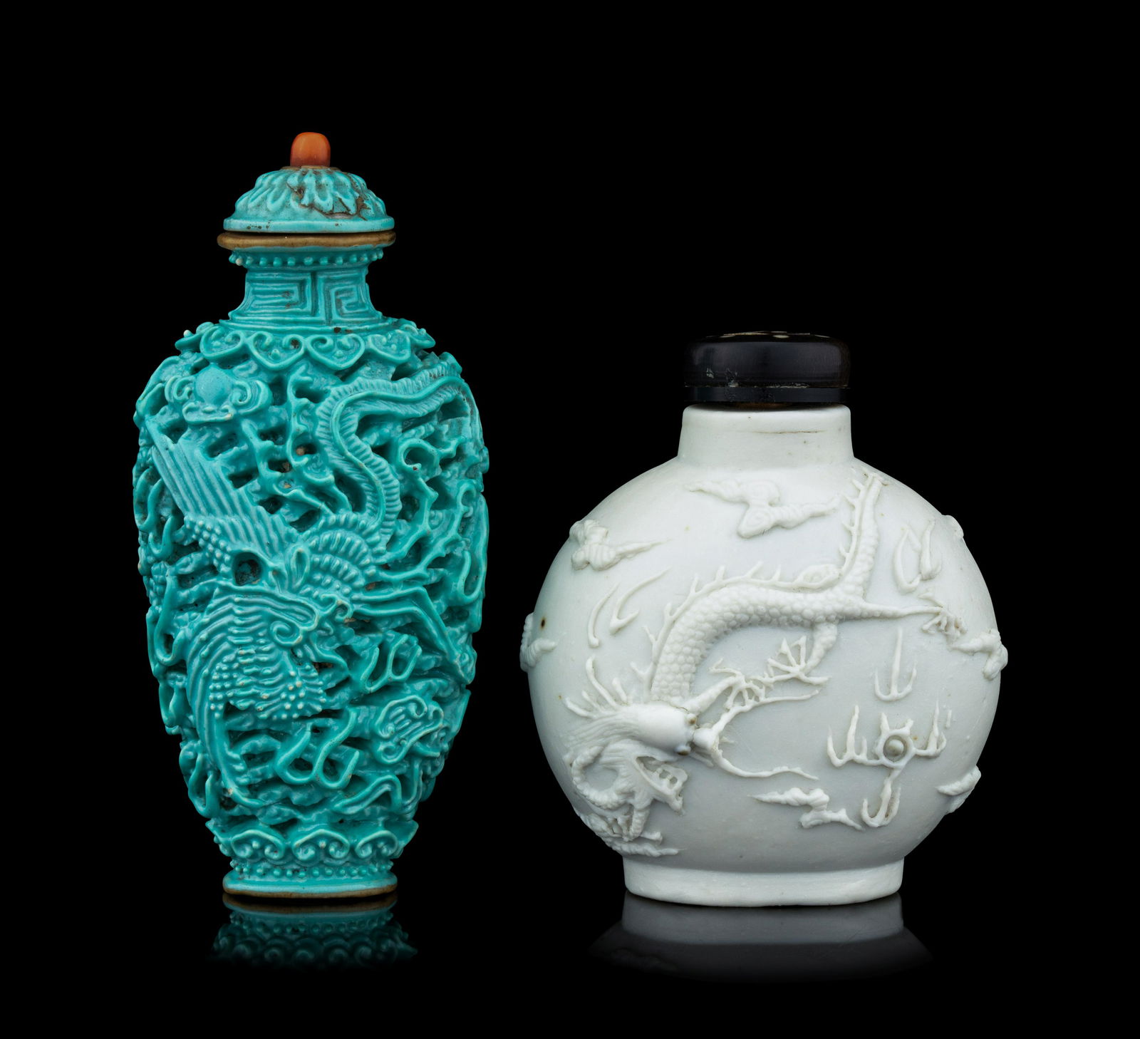 Two Molded Porcelain 'Dragon' Snuff Bottles (1 of 4)
