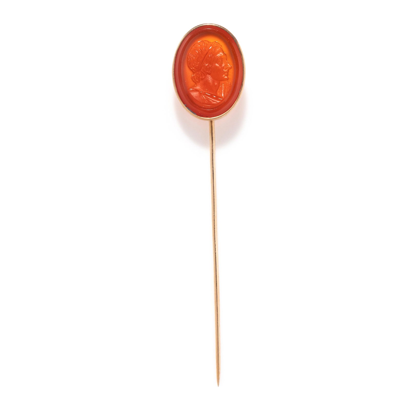A Neoclassical Gold and Carnelian Stickpin with a Male Portrait Bust (1 of 2)