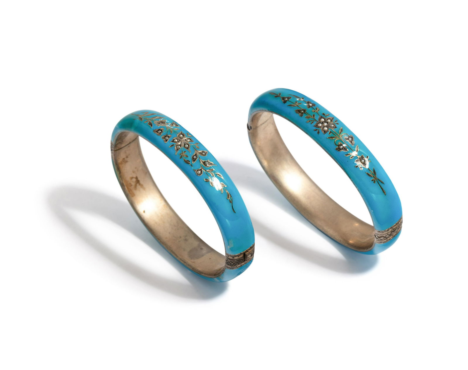 HUNGARIAN, ANTIQUE, ENAMEL AND SEED PEARL BANGLE BRACELETS (1 of 3)