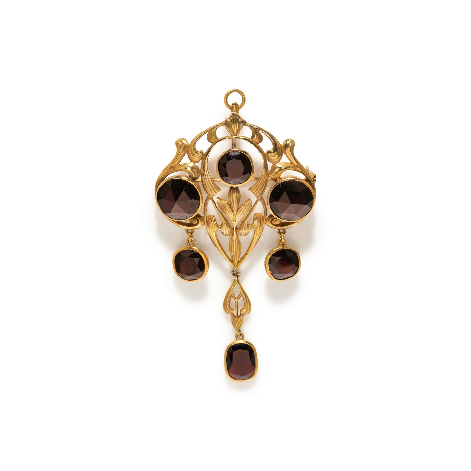 ART NOUVEAU, YELLOW GOLD AND GARNET PENDANT/BROOCH (1 of 2)