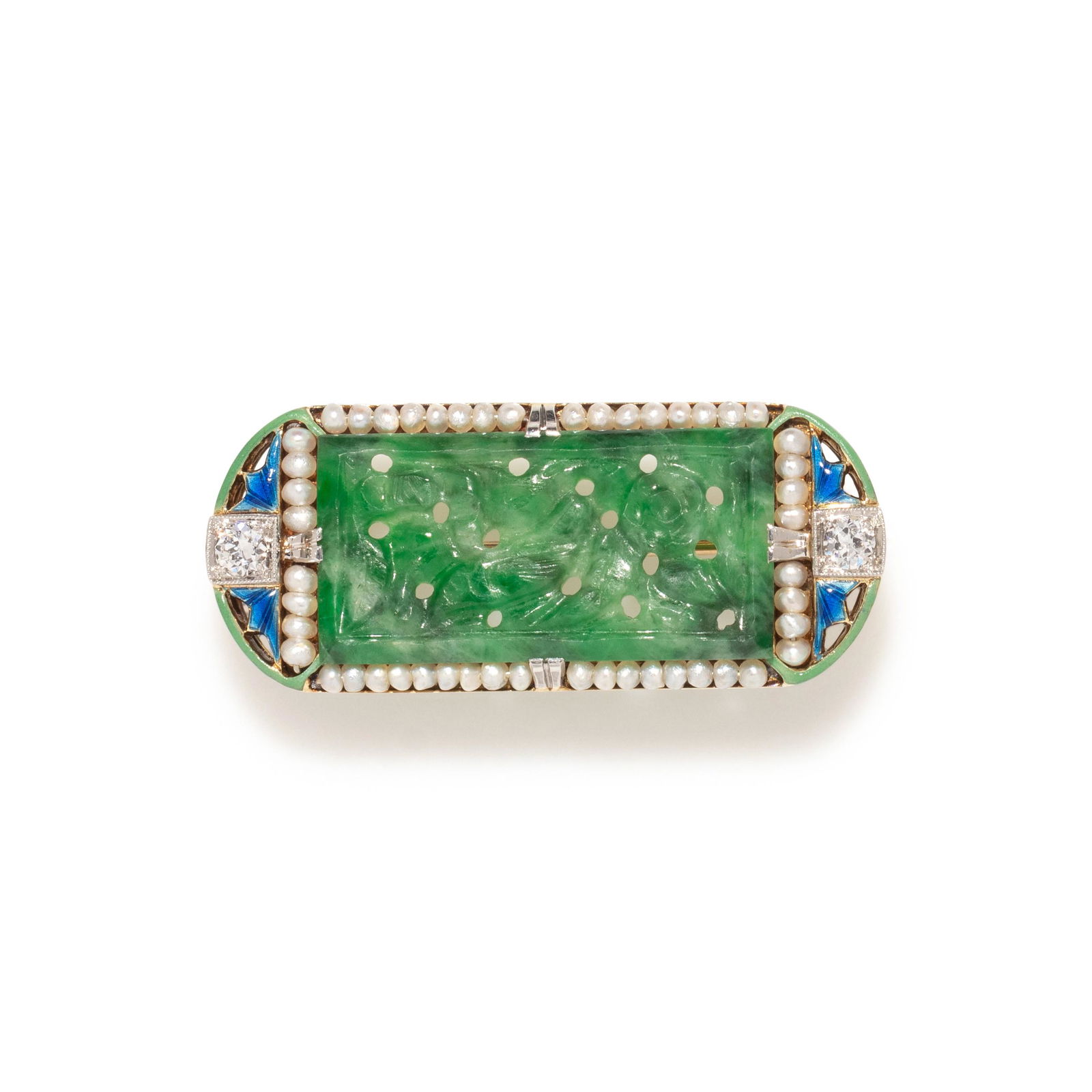 BAILEY, BANKS & BIDDLE, ART DECO, JADE, DIAMOND AND ENAMEL BROOCH (1 of 2)