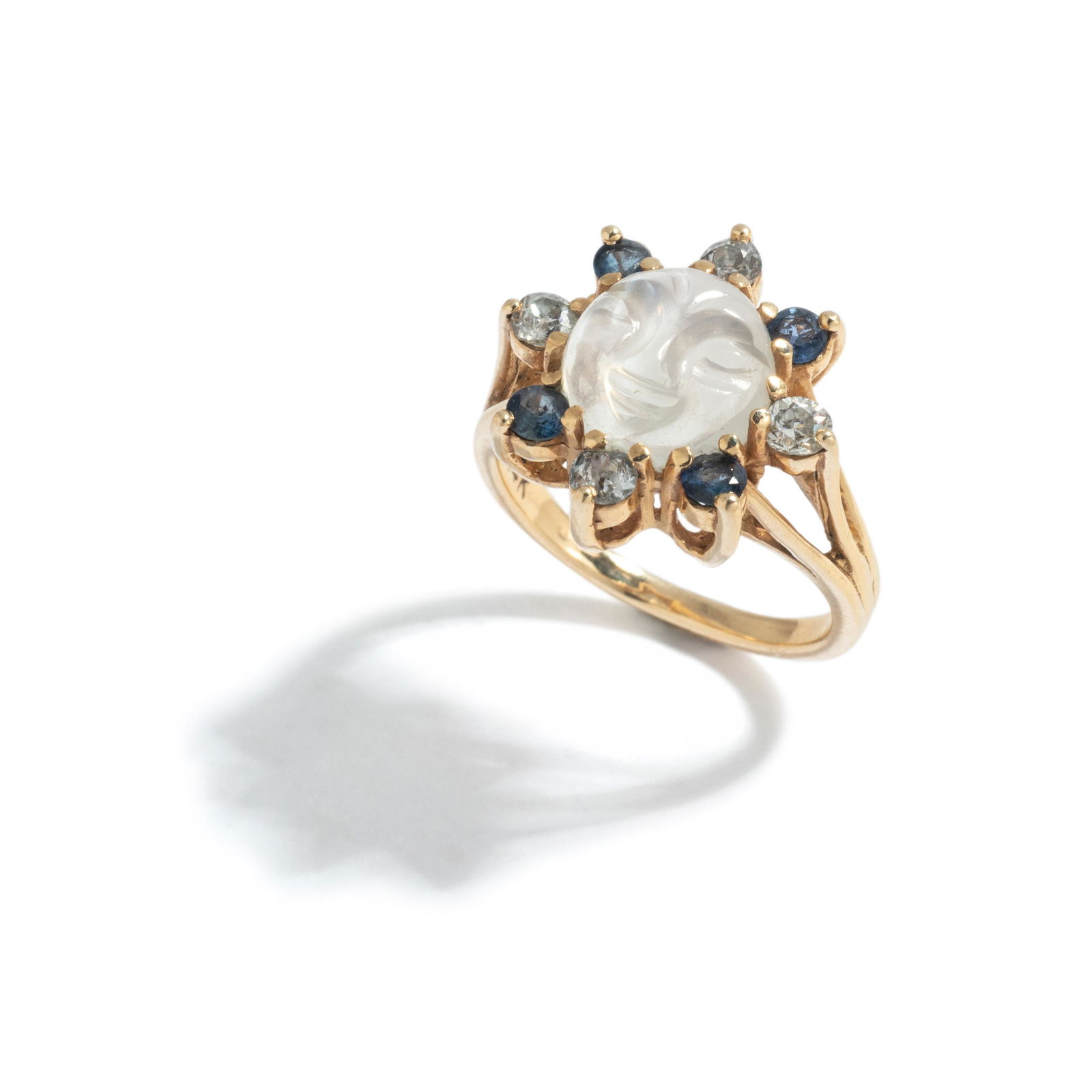 MOONSTONE, DIAMOND AND SAPPHIRE RING (1 of 3)
