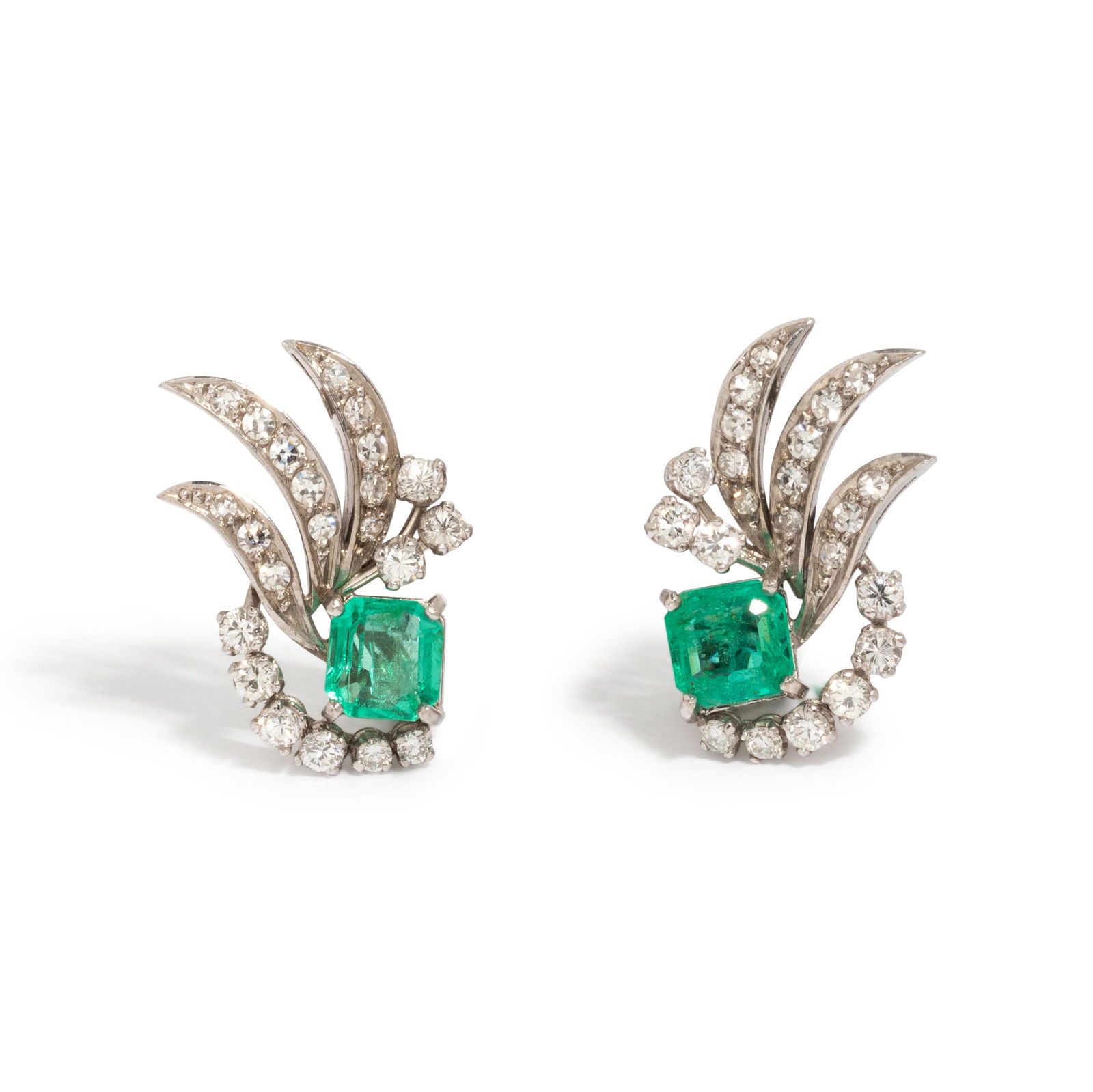 EMERALD AND DIAMOND EARCLIPS (1 of 2)
