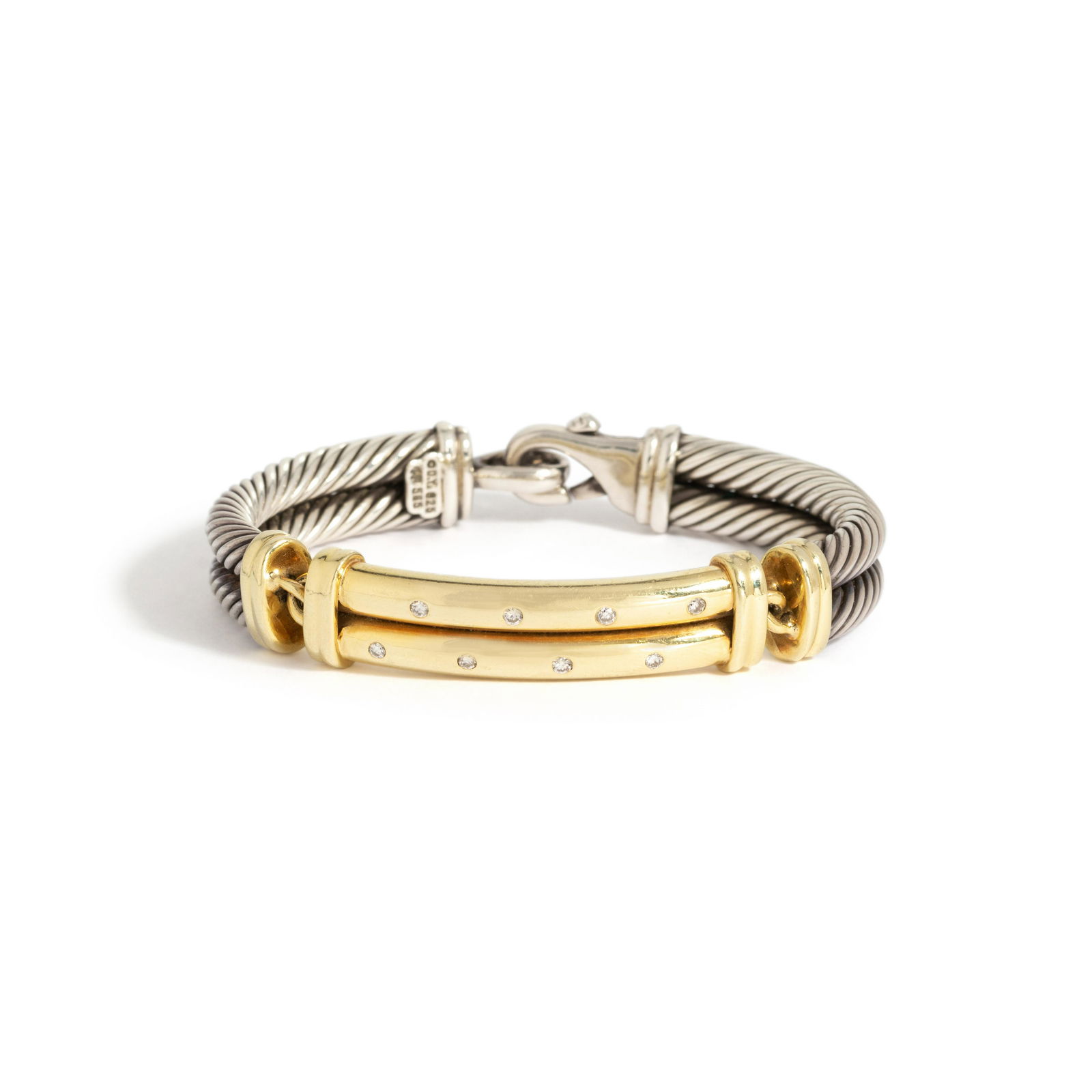 DAVID YURMAN, STERLING SILVER, YELLOW GOLD AND DIAMOND BANGLE BRACELET (1 of 2)
