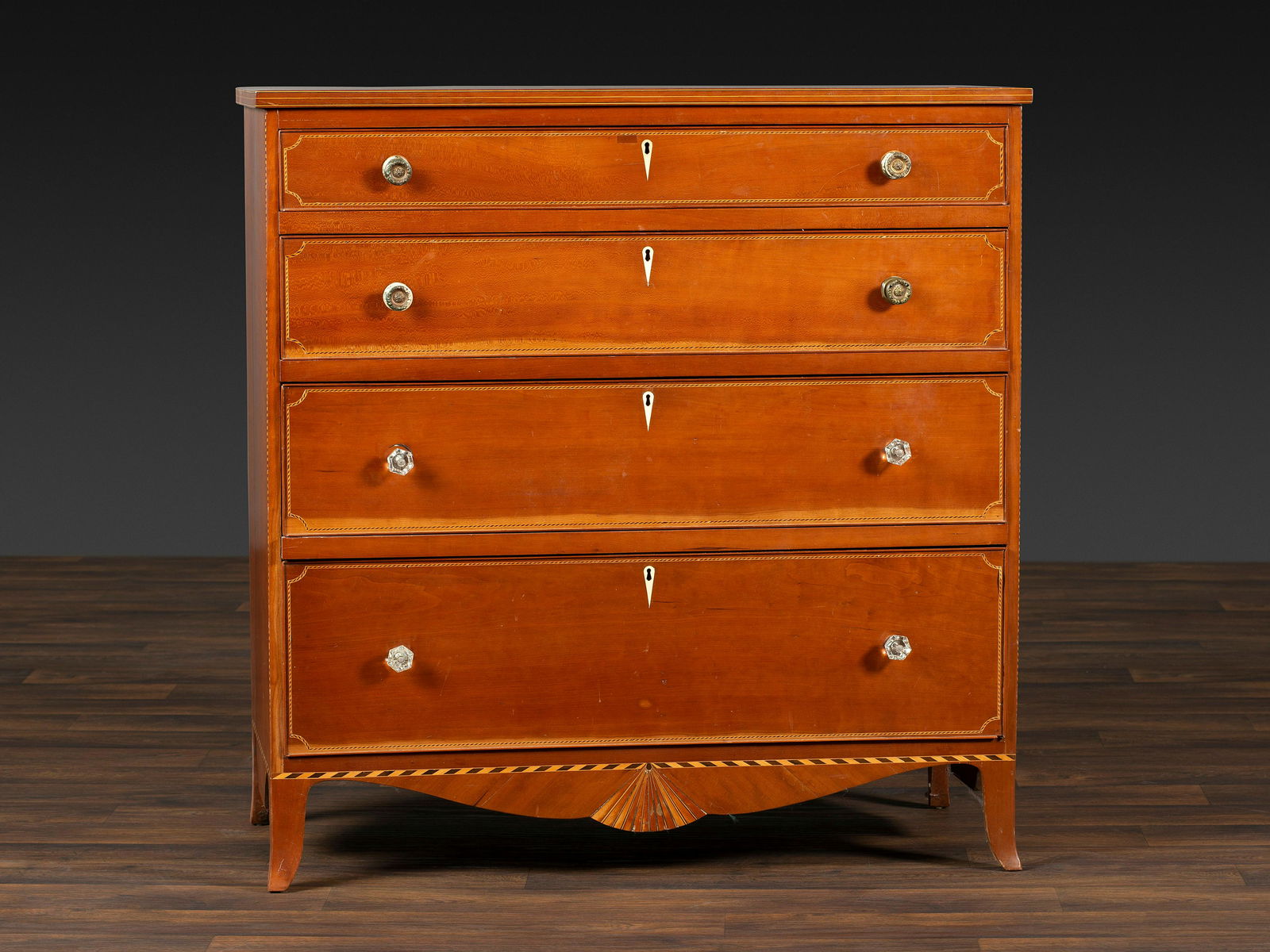 A Federal Fan and Barber Pole Inlaid Cherrywood Chest of Drawers (1 of 4)
