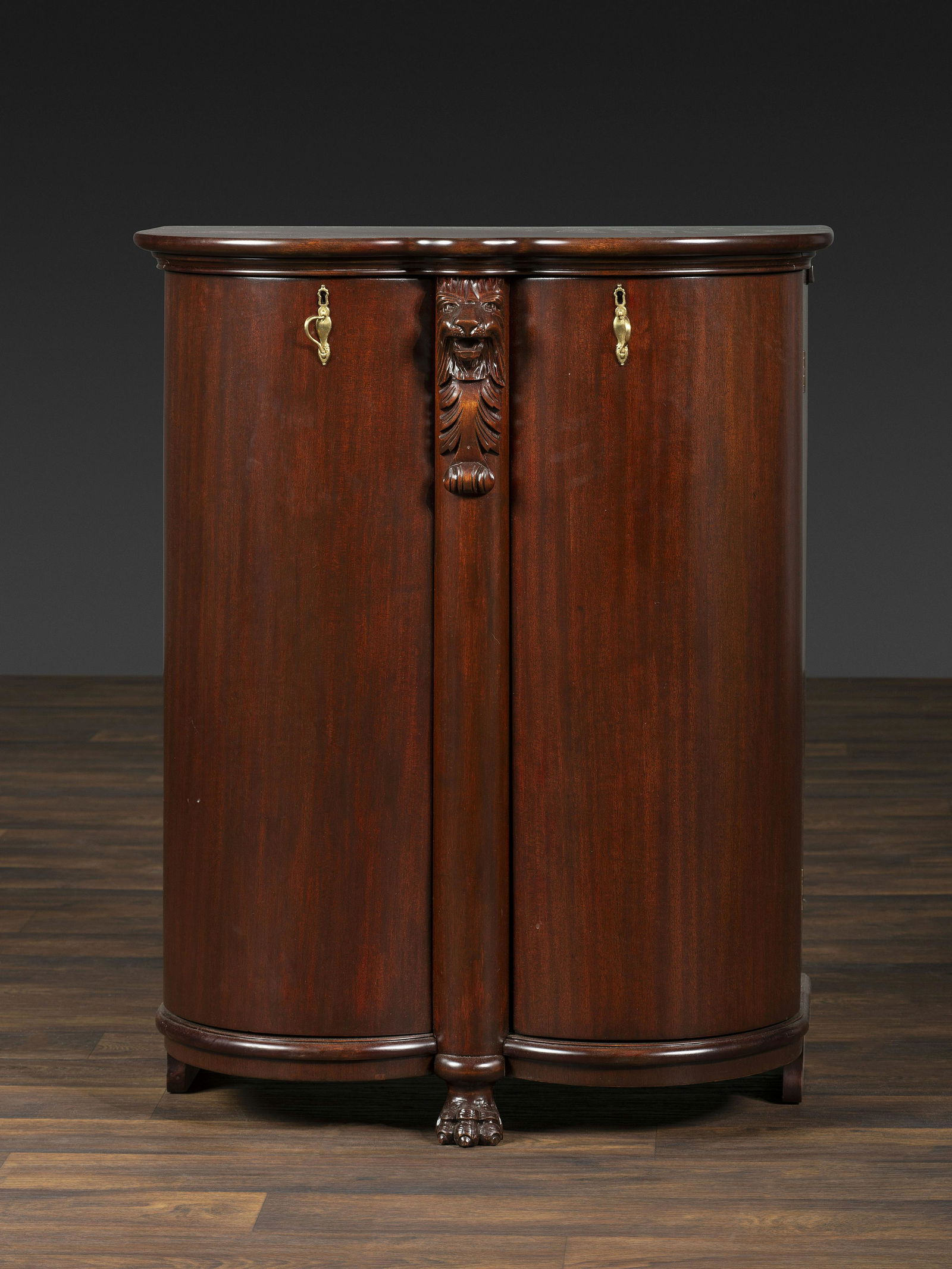 A Salter Double Bow-Front Lion Mask Carved Mahogany Record Cabinet (1 of 7)