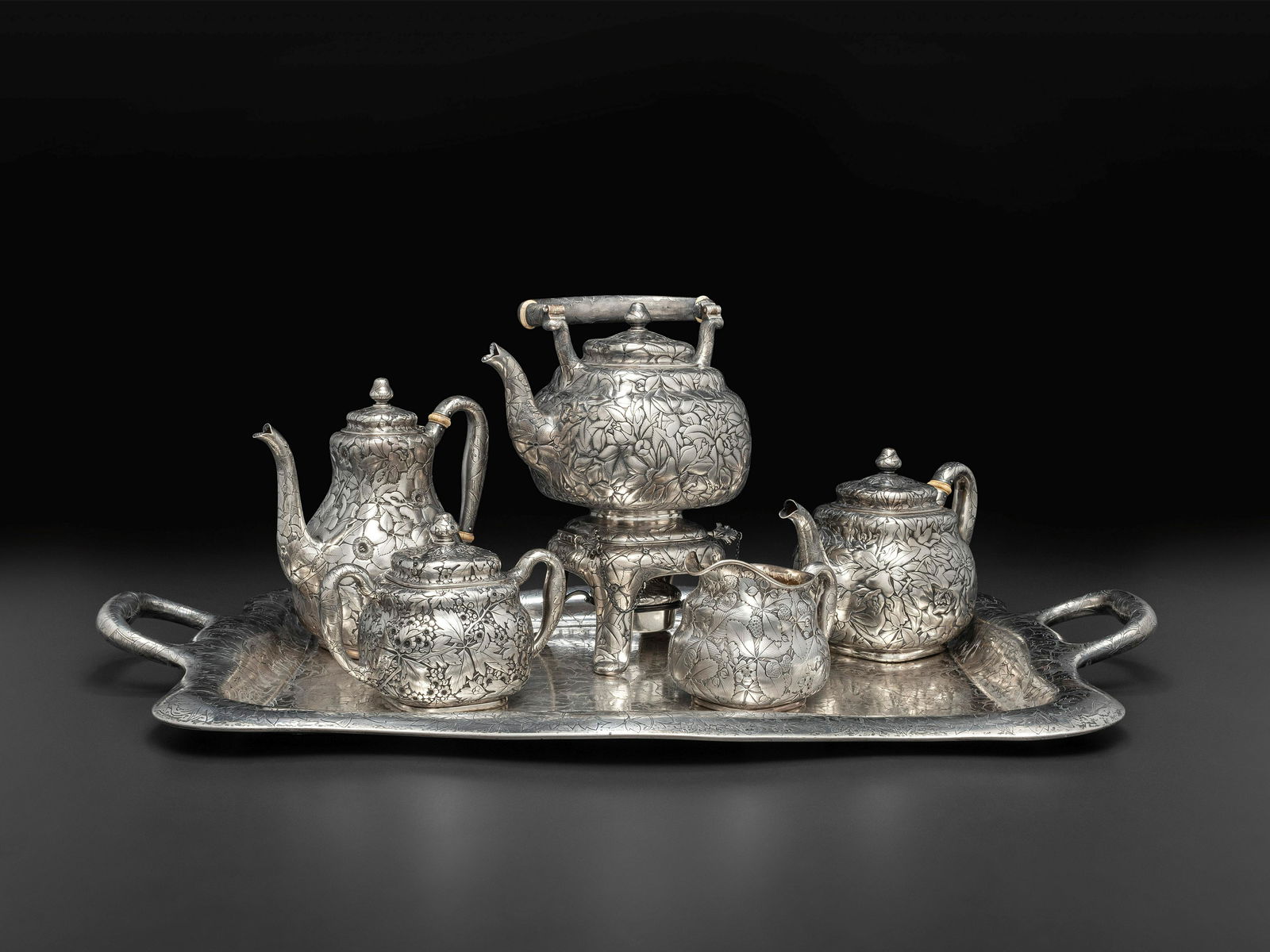 An American Silver Five-Piece Tea and Coffee Service with Matching Tray (1 of 6)