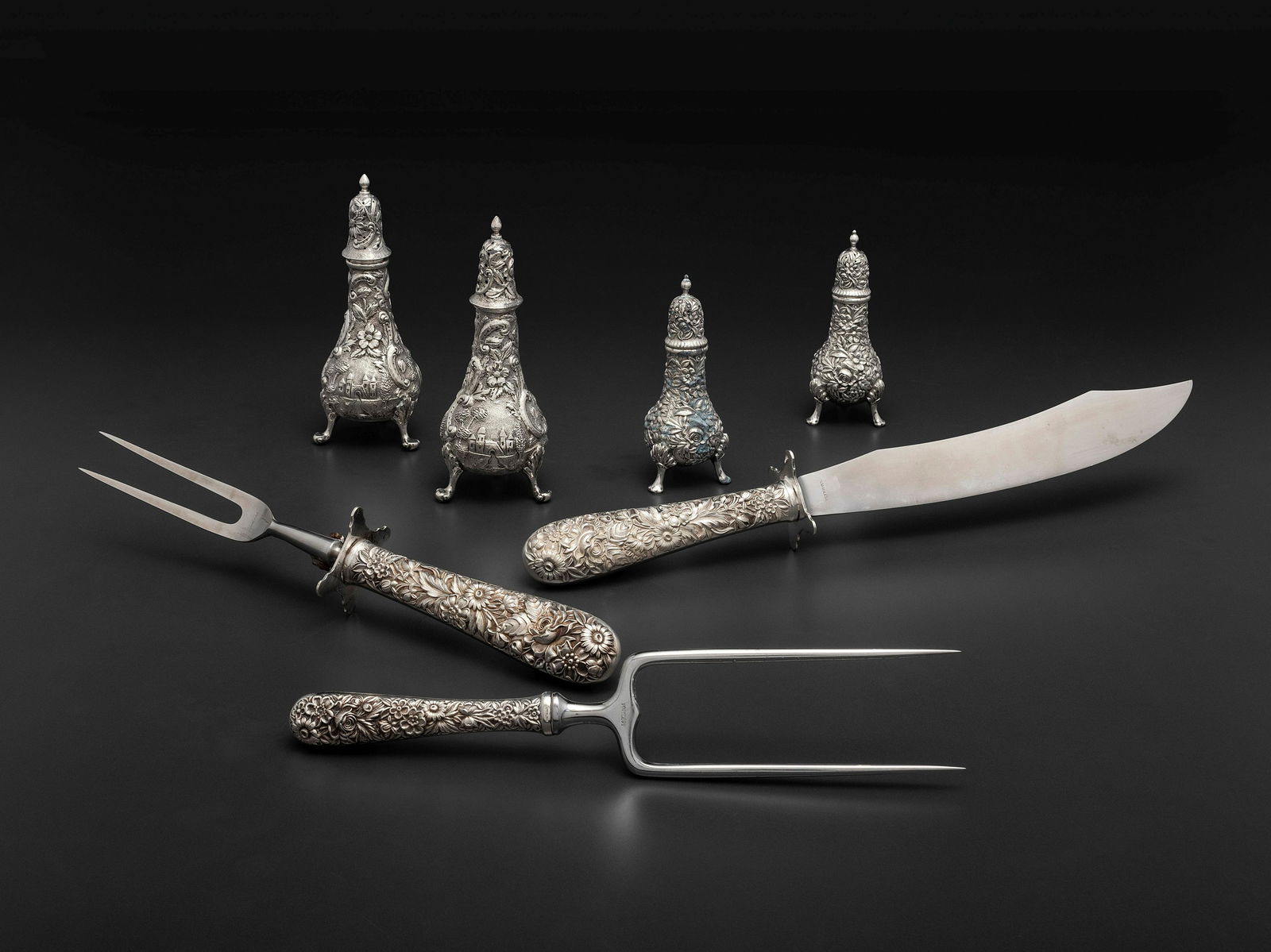 Seven American Repousse Silver Table Articles (1 of 10)