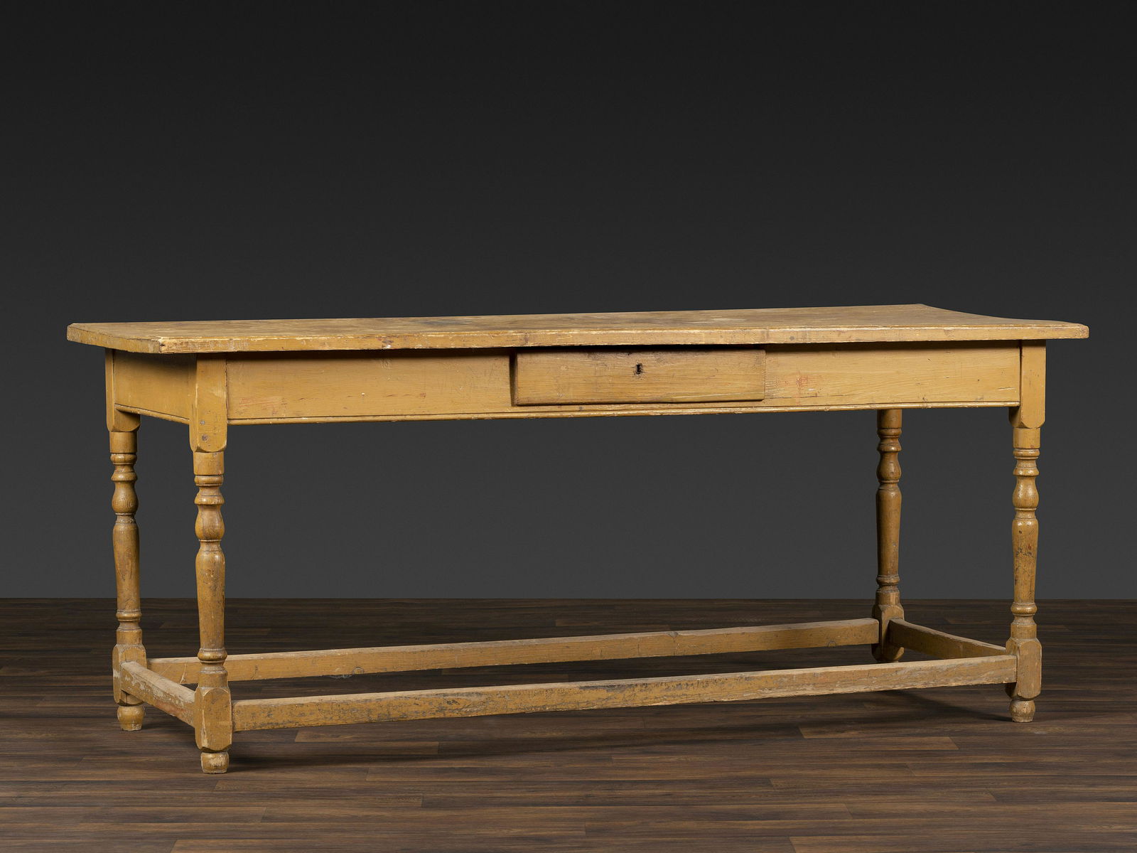 A Country Yellow Painted Pine One-Drawer Harvest Table (1 of 4)