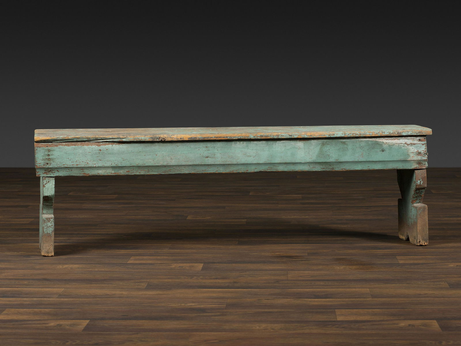 A Primitive Country Blue Painted Pine Bucket Bench (1 of 4)