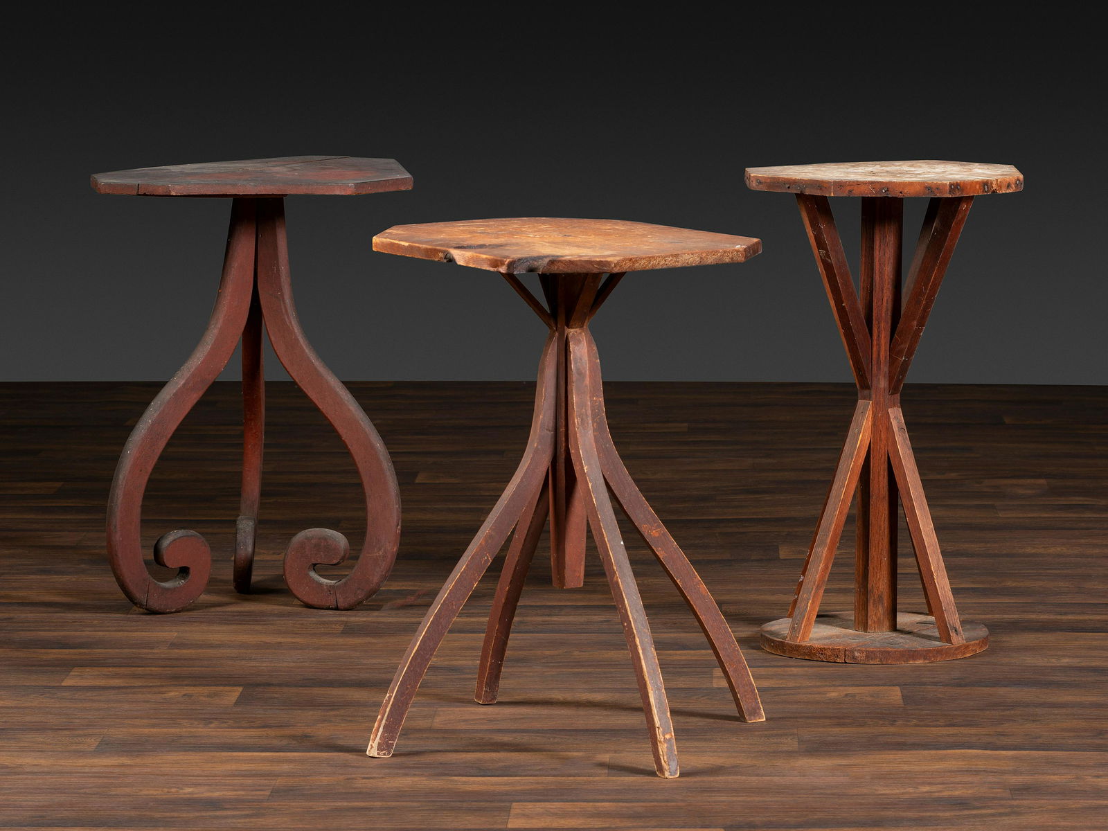 Three Primitive Carved Wood Candlestands (1 of 4)