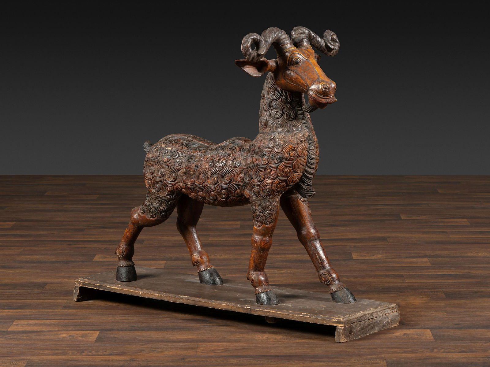 A Folk Art Carved and Painted Wood Ram (1 of 4)