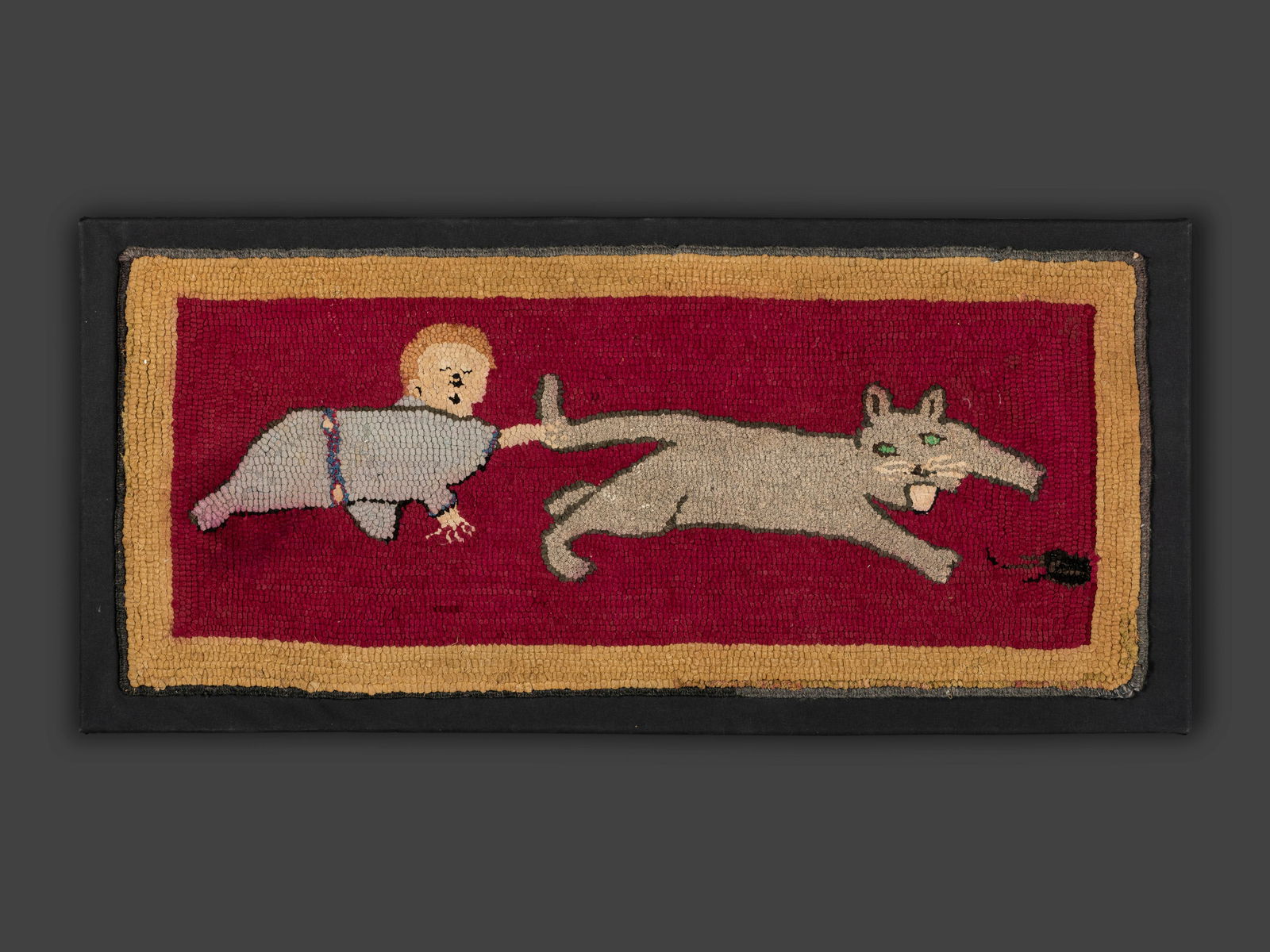 An American Hooked Rug with Baby, Cat and Mouse (1 of 1)