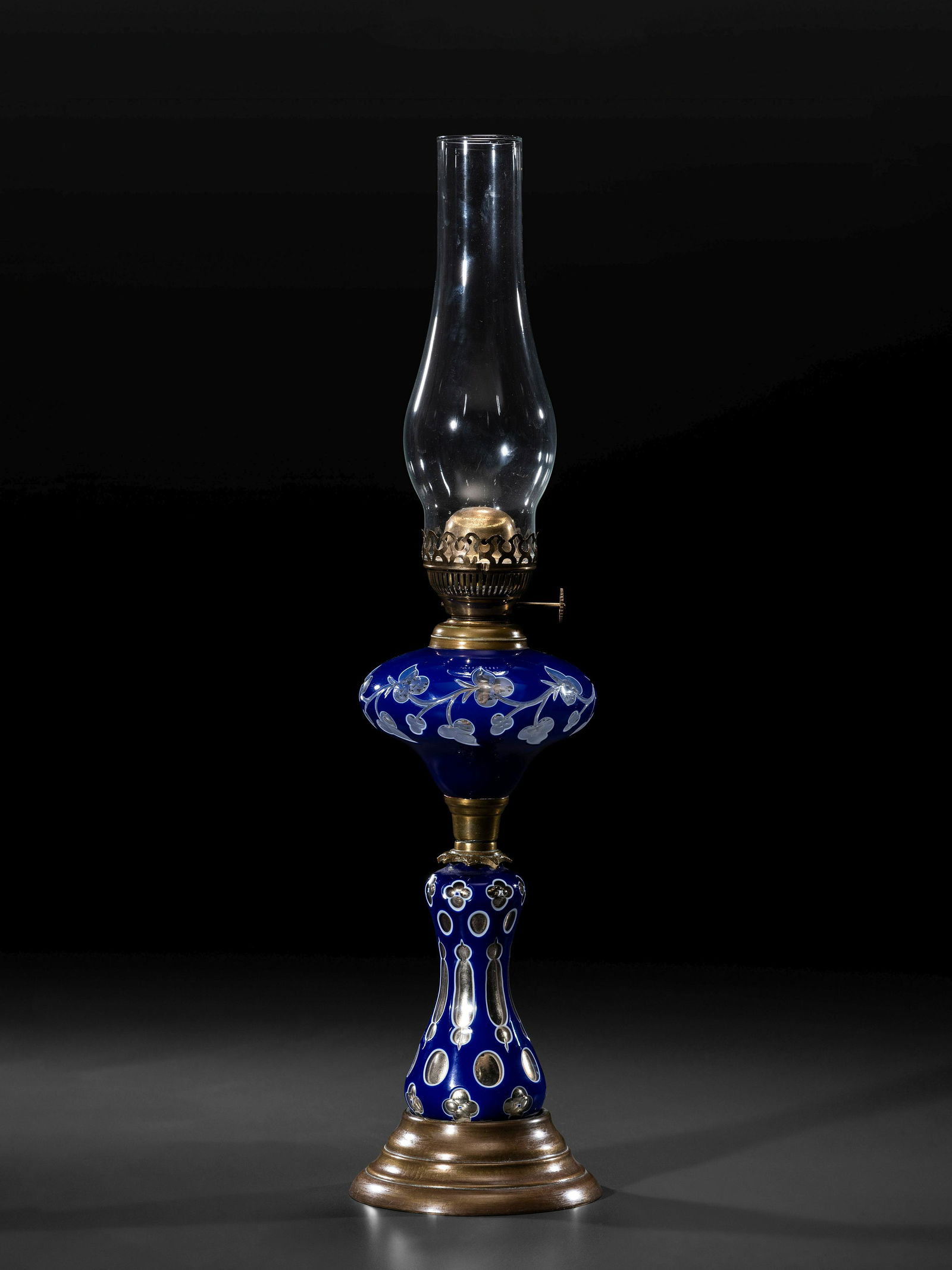 A Cobalt Cut to Clear Glass Oil Lamp (1 of 4)