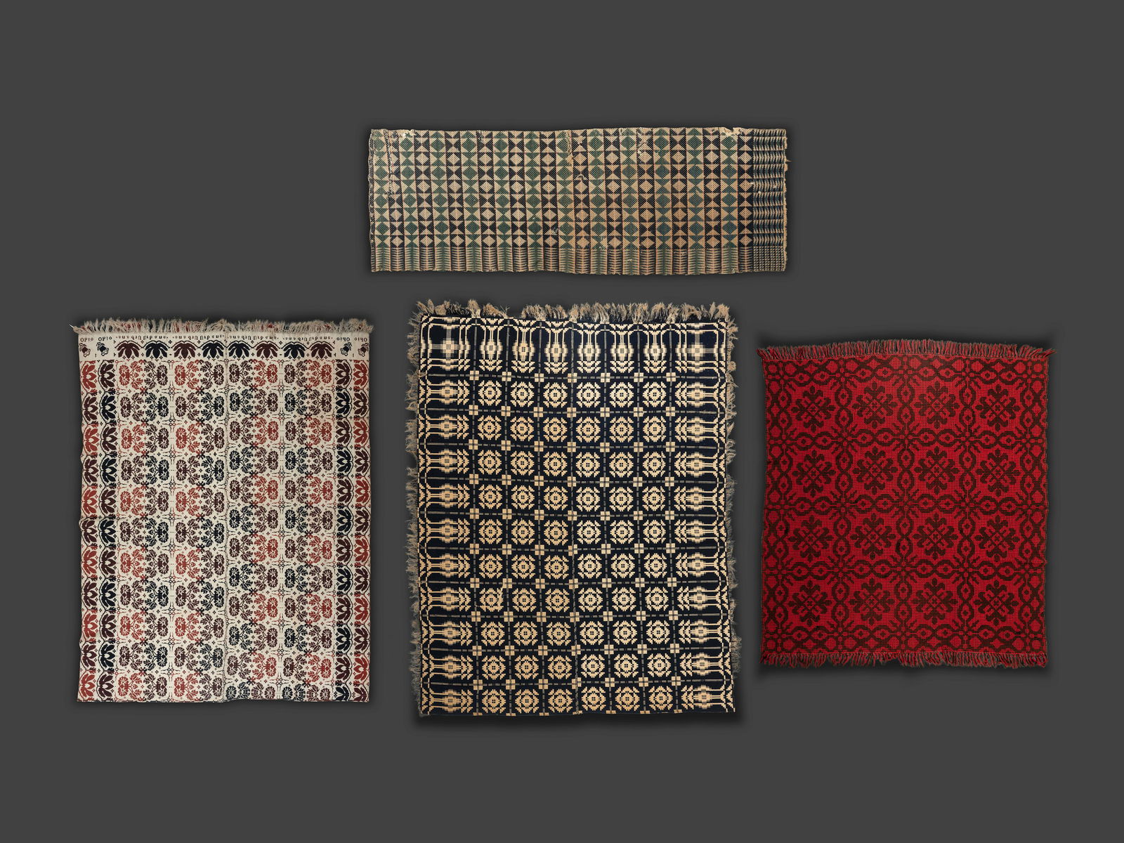 Four Jacquard Woven Coverlets, Including an Ohio Example (1 of 5)