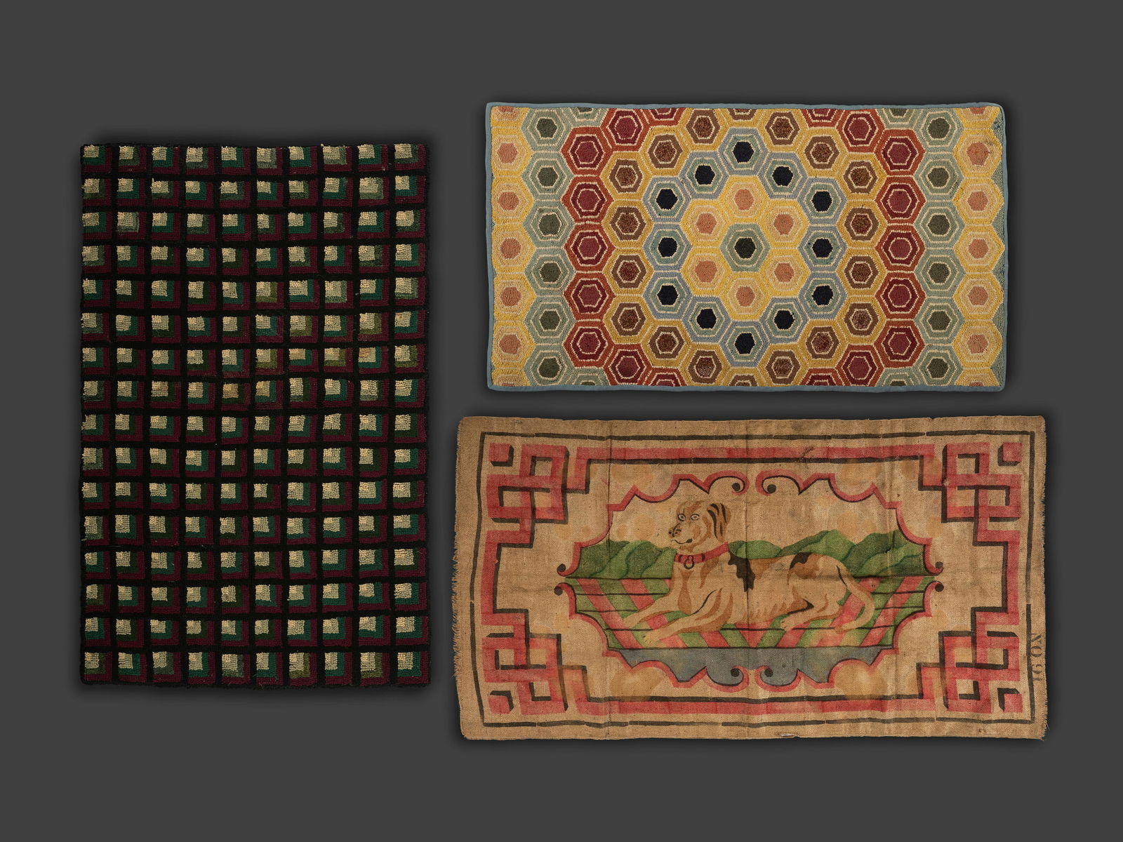 Two American Geometric Hooked Rugs (1 of 5)