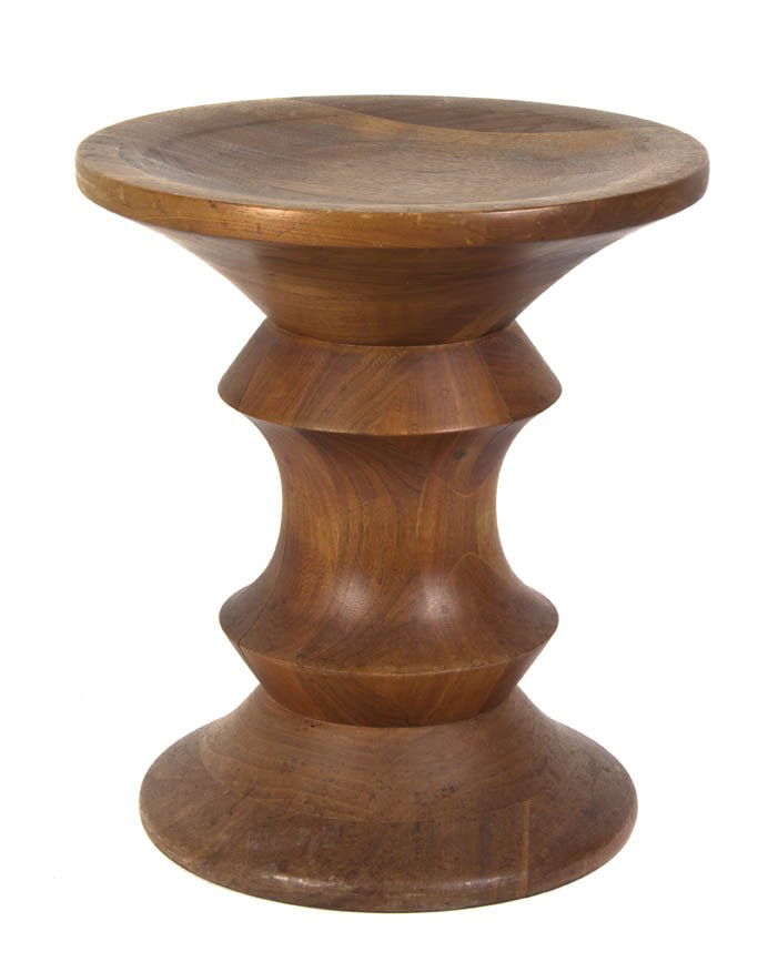 An American Walnut Time Life Stool, Charles and Ra: An American Walnut Time Life Stool, Charles and Ray Eames, of turned hourglass form, having a waisted center support. Height 14 7/8 x diameter 13 inches. Property from the Estate of Lila Meitus Lang,