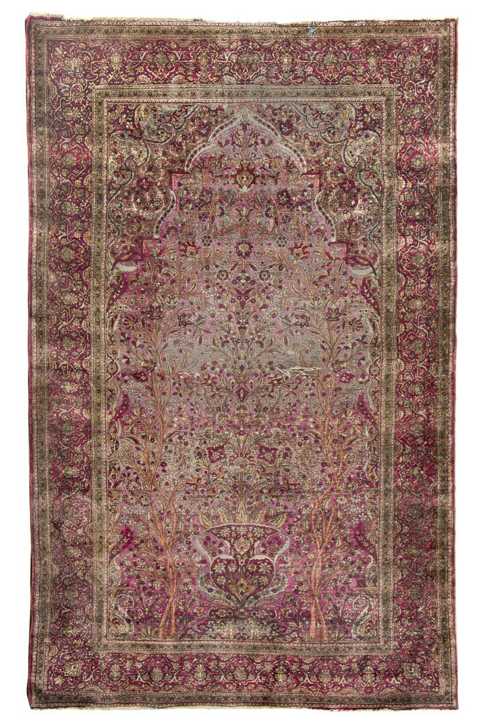 A Persian Silk and Wool Prayer Rug, 6 feet 9 inche: A Persian Silk and Wool Prayer Rug, in the Tree of Life pattern within triple borders. 6 feet 9 inches x 4 feet 2 inches. Property from the Estate of Jean Ross, Lake Forest, Illinois