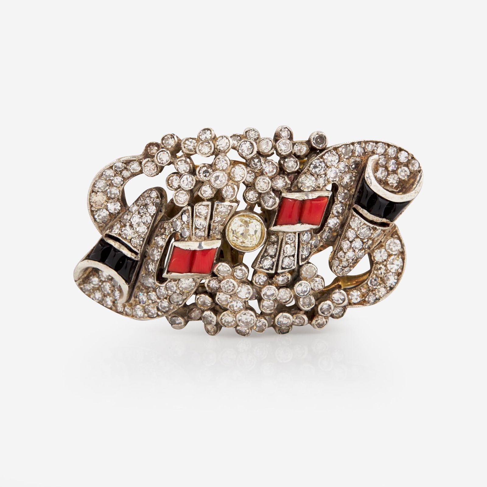 An 18K White Gold, Diamond, and Gemstone Duette Brooch (1 of 3)