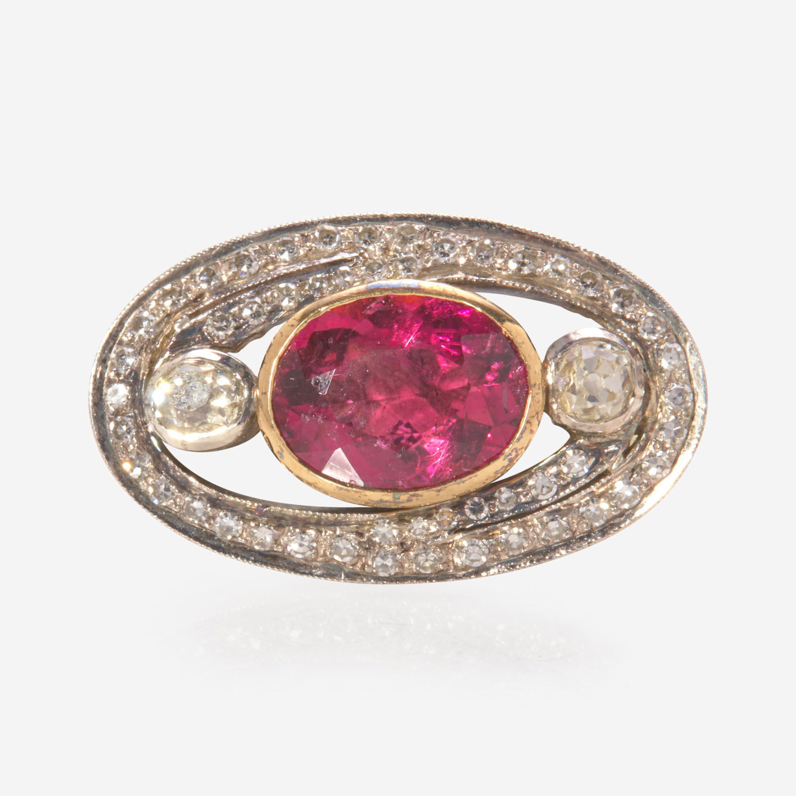 A Gold, Silver, Tourmaline, and Diamond Brooch (1 of 2)