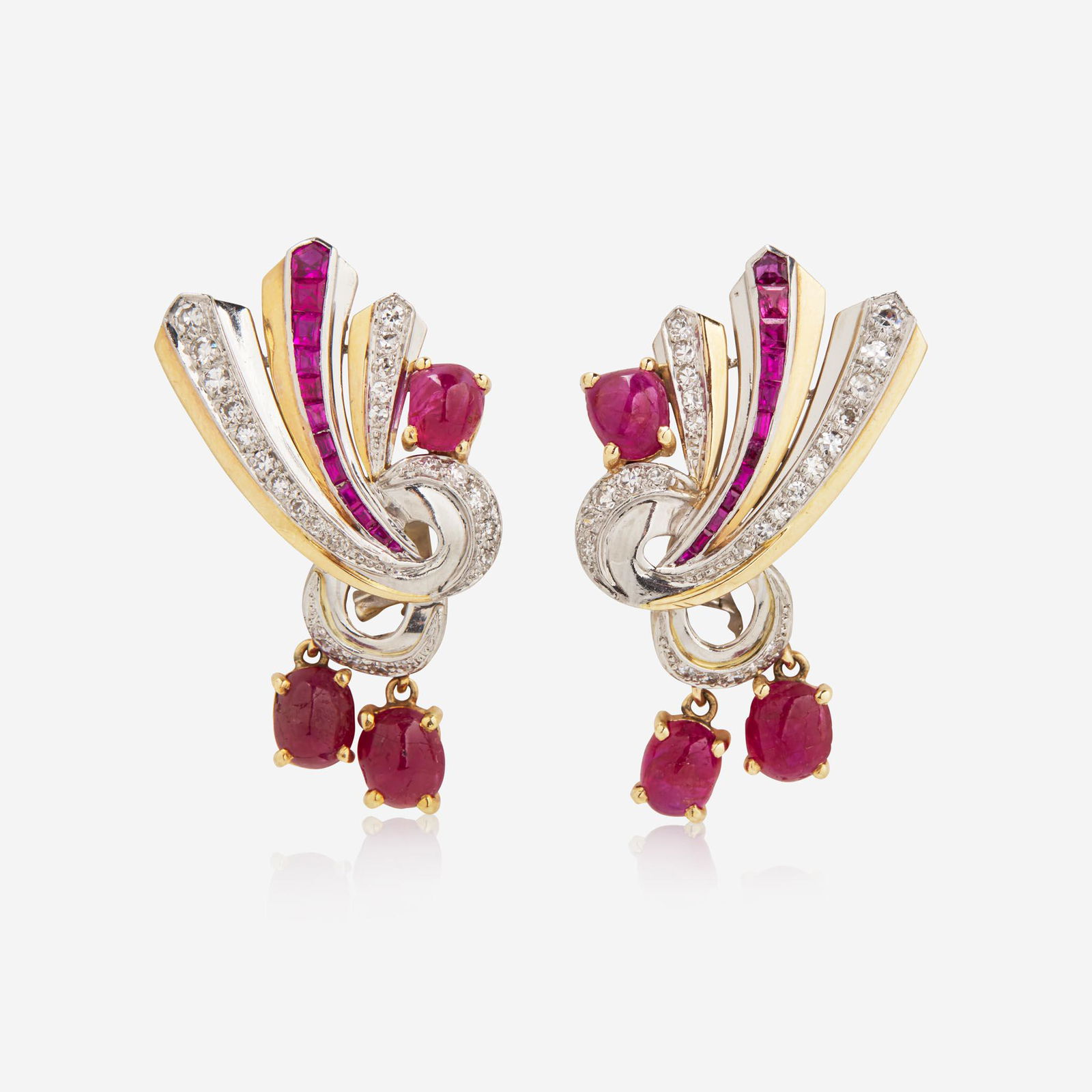A Pair of 18K Gold, Ruby, and Diamond Earrings (1 of 2)