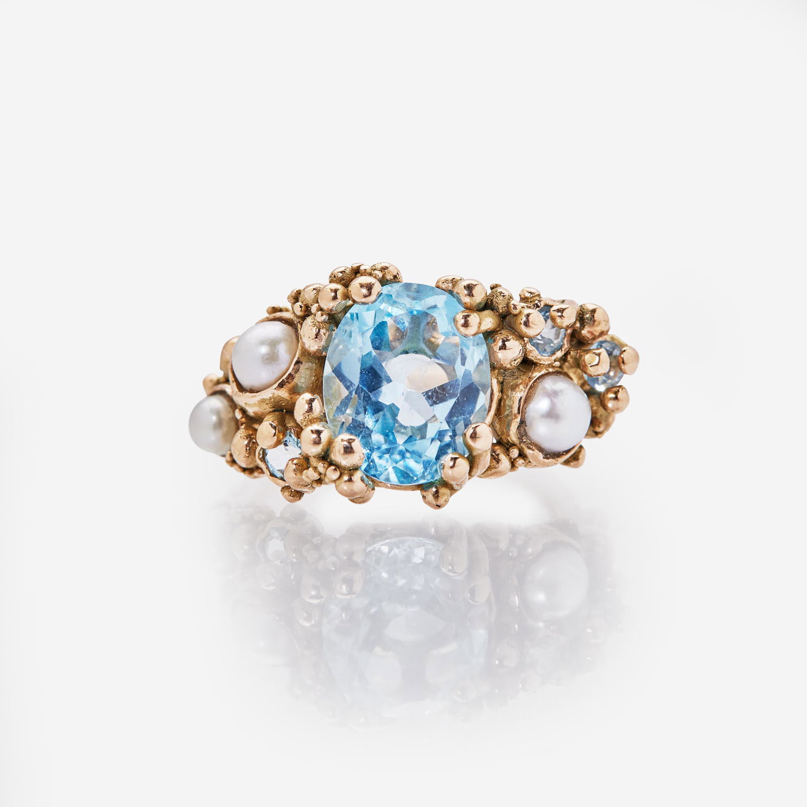 A 14K Vintage Blue Topaz and Pearl Ring c. 1960's (1 of 4)