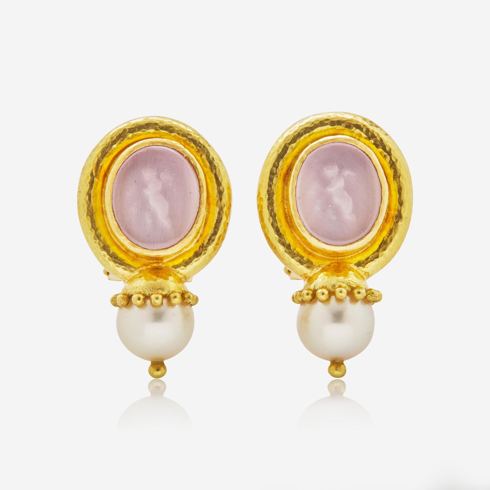 Elizabeth Locke 18K Gold and Pearl Intaglio Earrings (1 of 3)