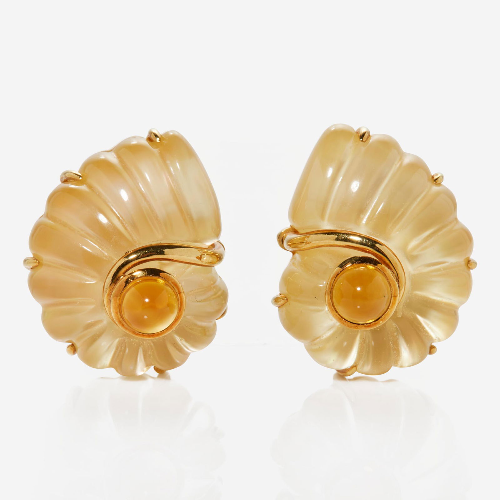 18K Yellow Gold, Rock Crystal, and Topaz Ear clips by Trianon Nautilus (1 of 3)