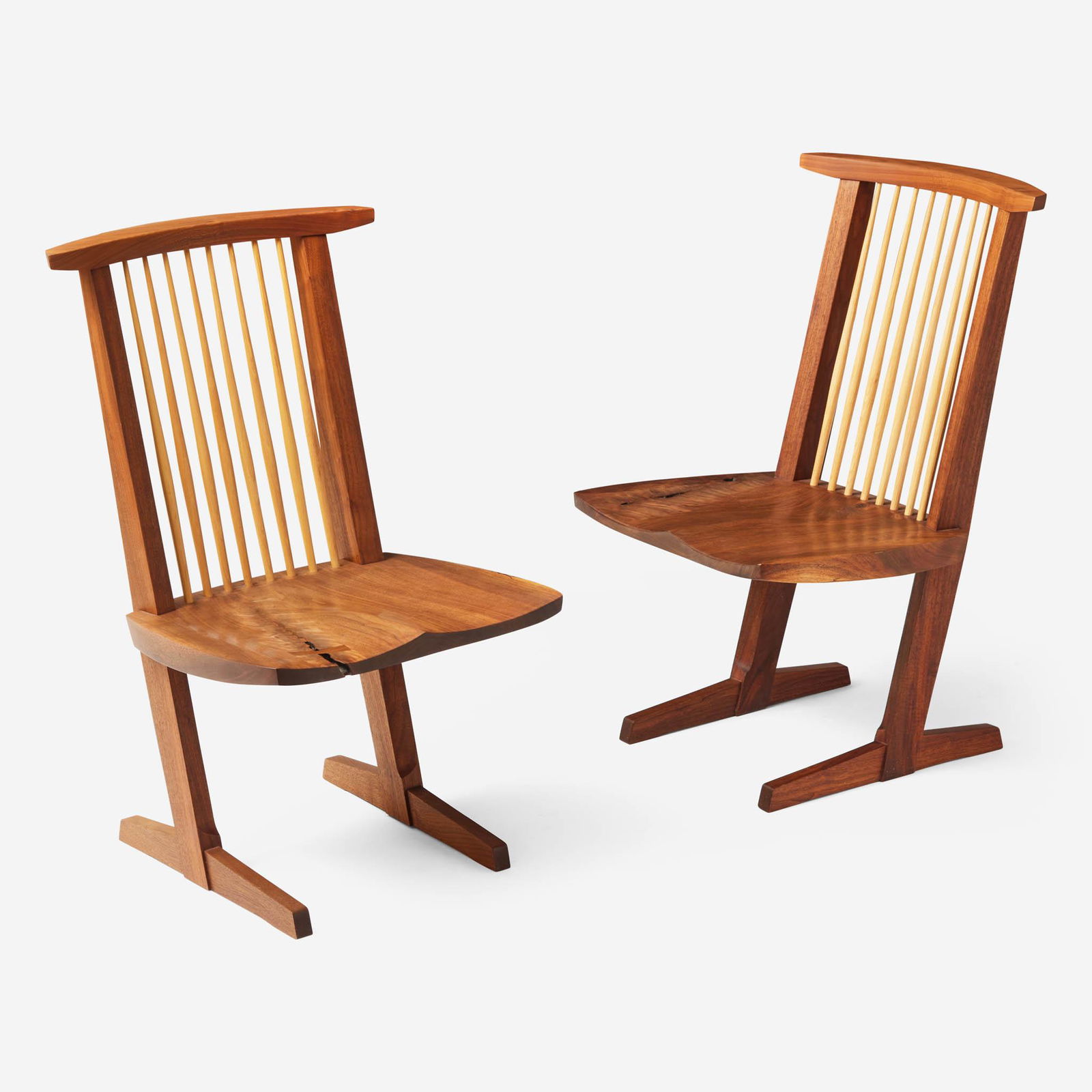 Mira Nakashima (American, b. 1942) Pair of Special Single-Board Seat "Conoid Host" Chairs, George (1 of 5)