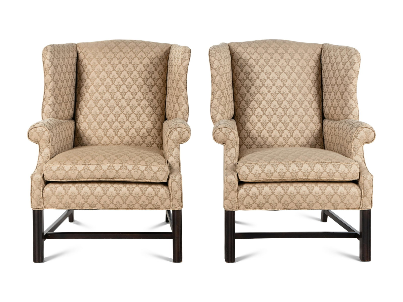 A Pair of George III Style Wingback Armchairs: A Pair of George III Style Wingback Armchairs 20th Century Height 40 1/2 inches. This lot is located in Chicago.