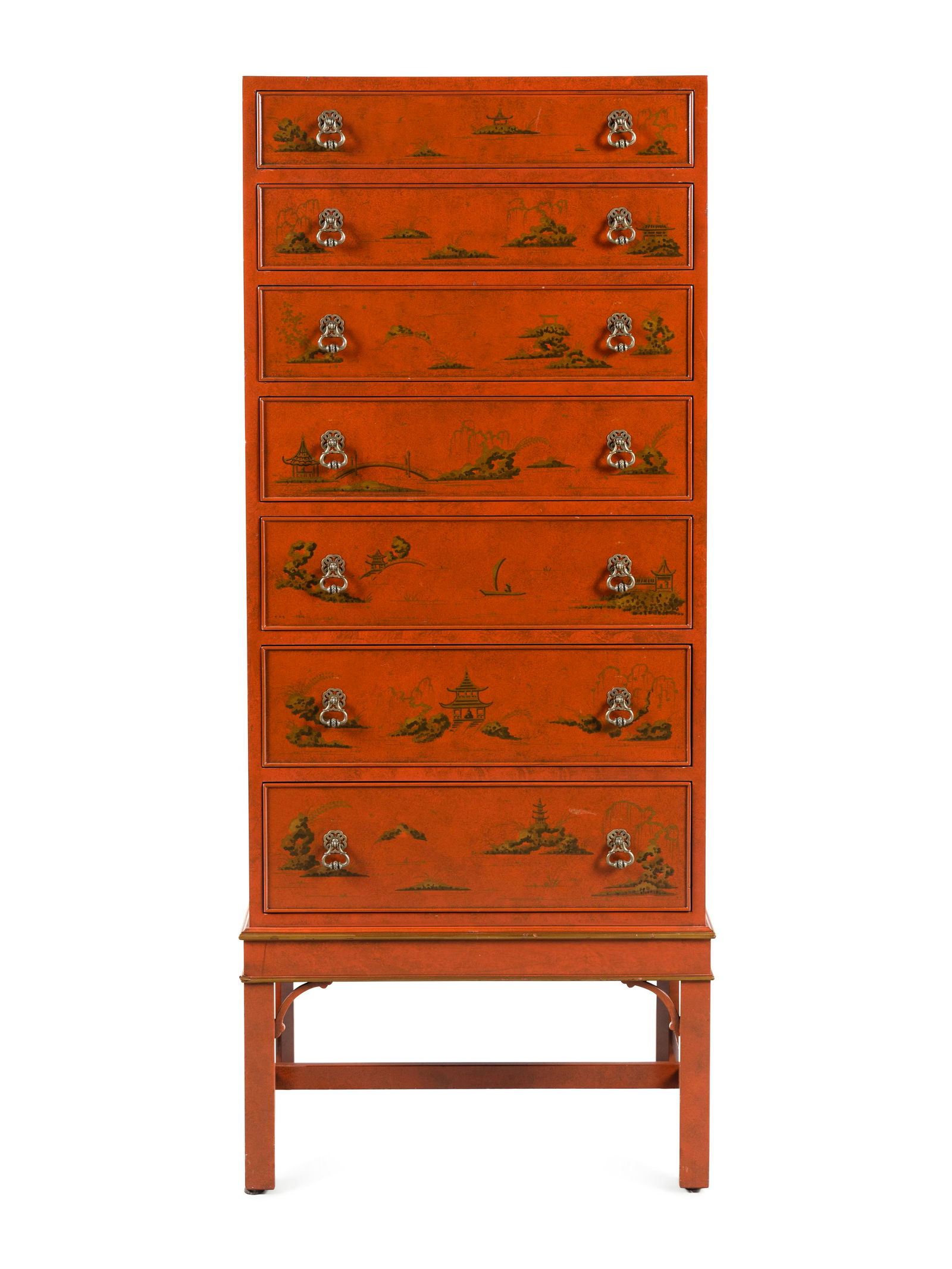 A Beacon Hill Old Colony Red-Japanned Tall Chest of Drawers (1 of 4)