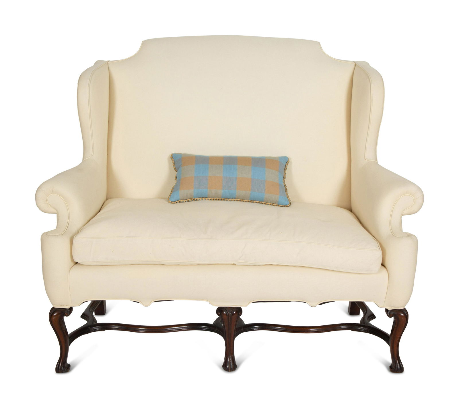 A William & Mary Style Carved Oak Upholstered Wing Back Settee (1 of 4)